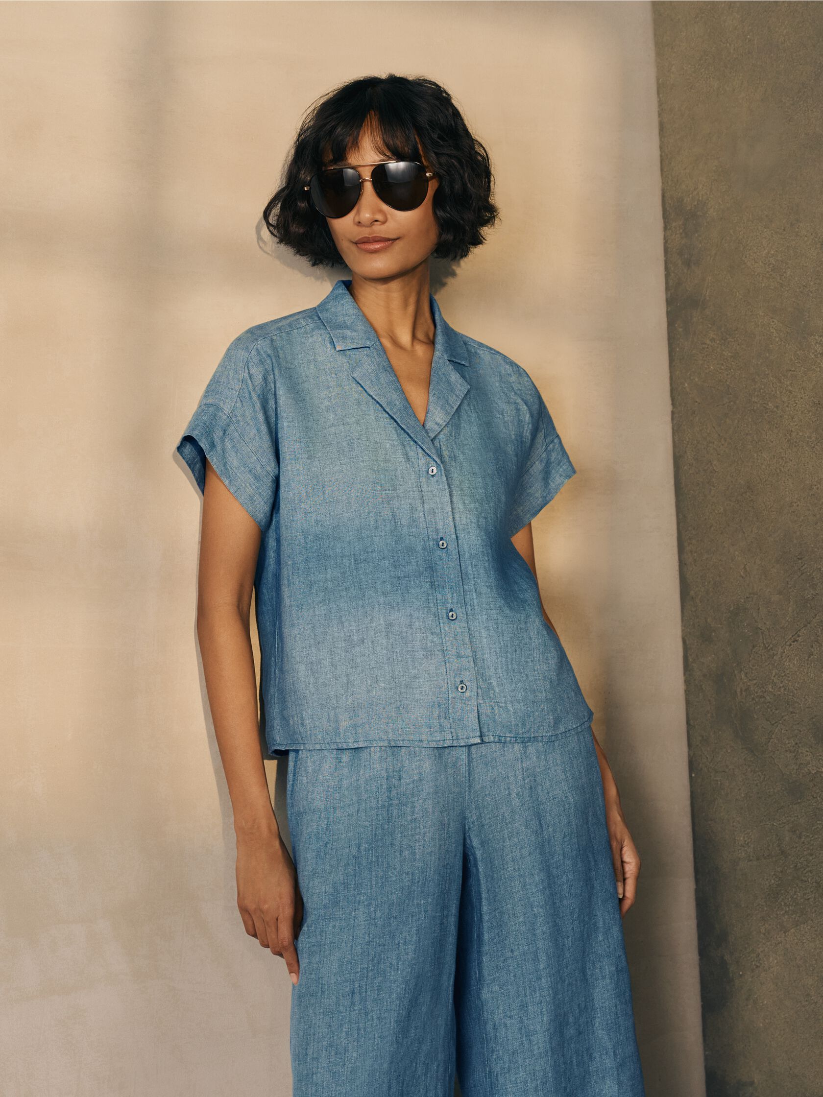 Washed Organic Linen D&eacute;lav&eacute; Notch Collar Shirt