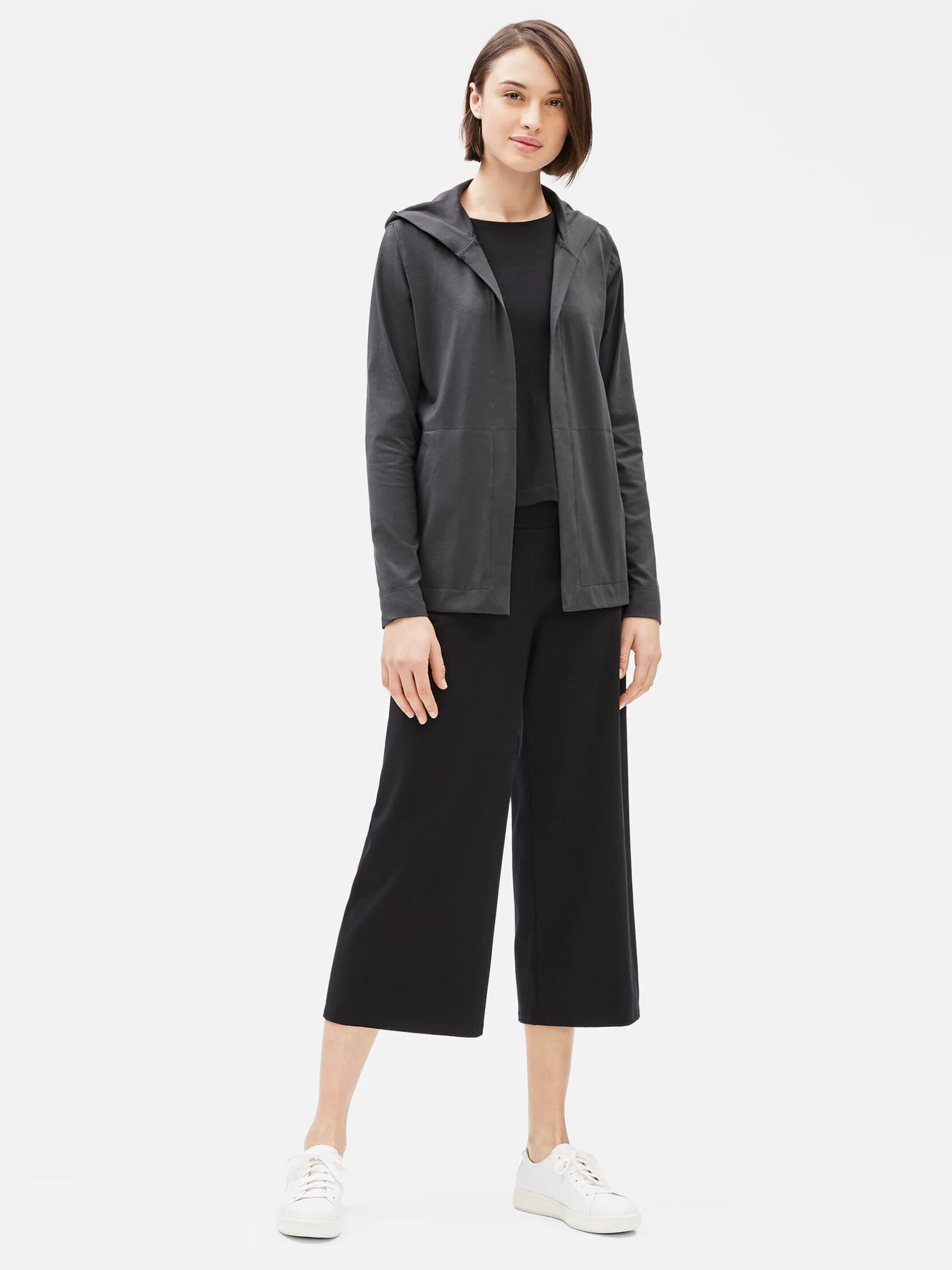 Cotton Stretch Jersey Hooded Cardigan EILEEN FISHER