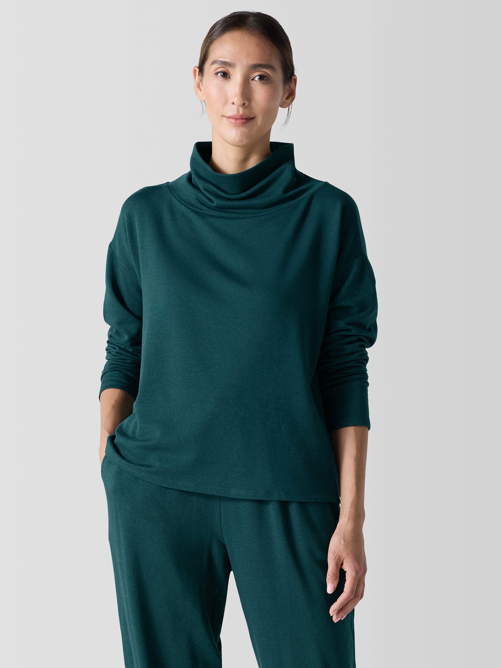 Cozy Brushed Terry Hug Funnel Neck Top