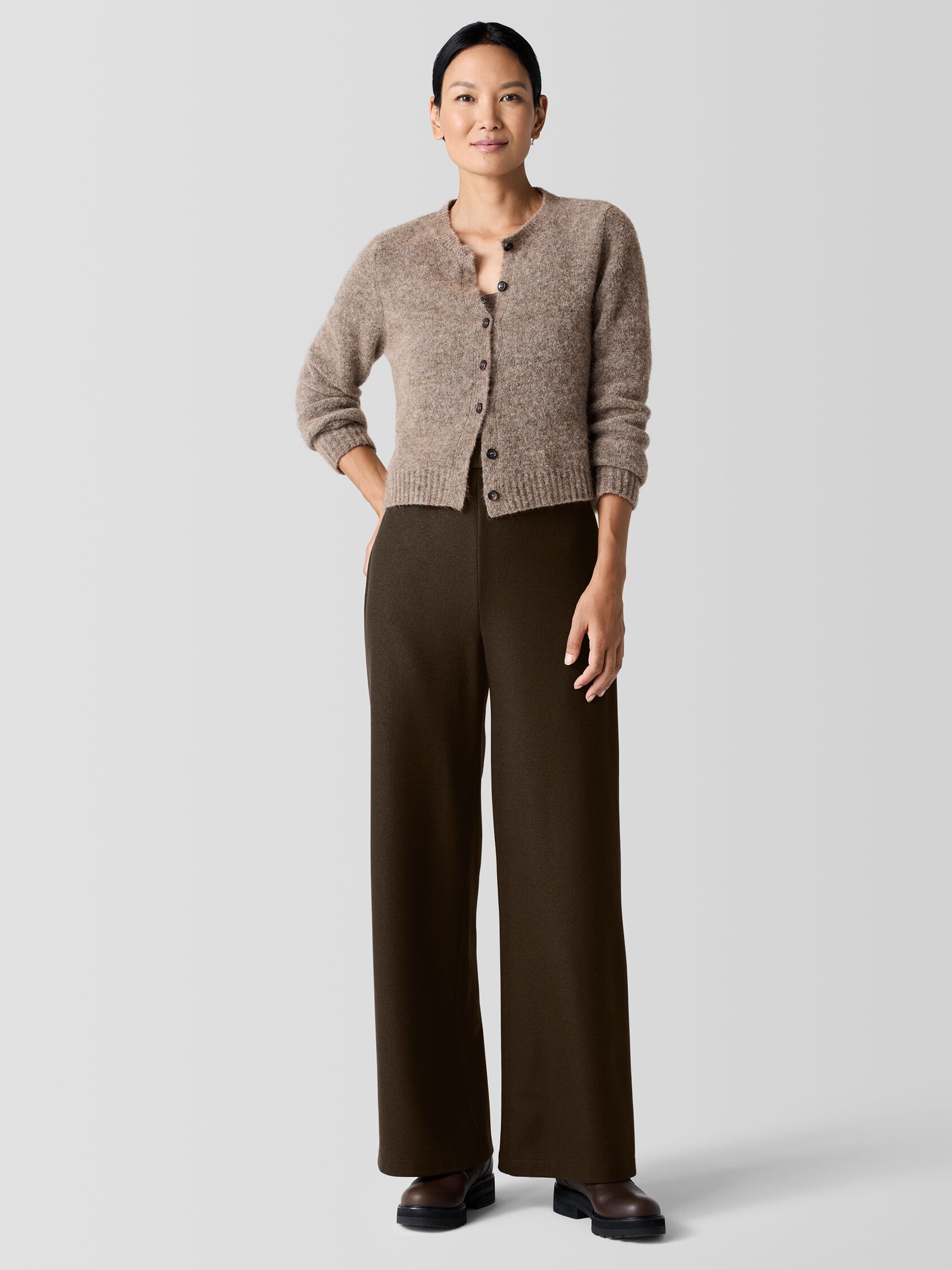 Mohair Plush Mélange Crew Neck Cardigan
