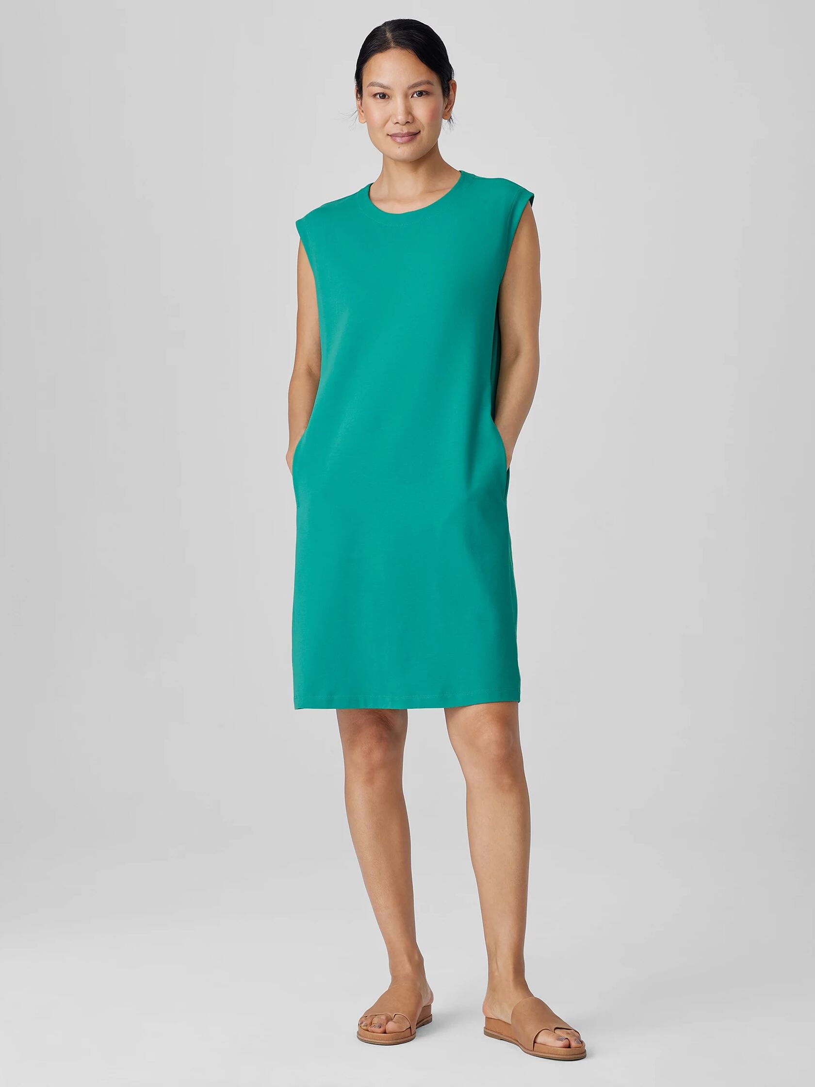 Pima Cotton Stretch Jersey Round Neck Dress