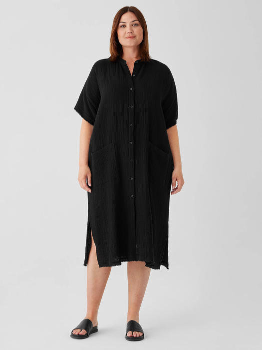 Organic Cotton Gauze Mandarin Collar Dress