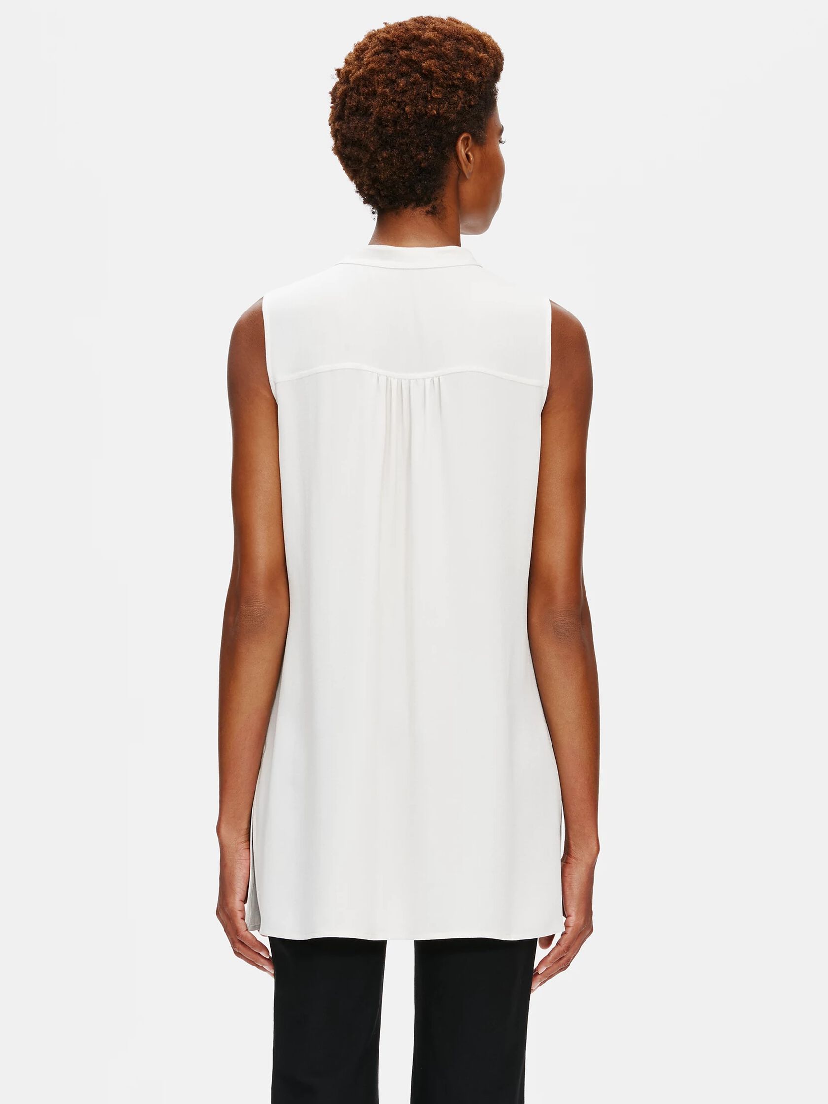 System Silk Georgette Crepe Mandarin Collar Shirt
