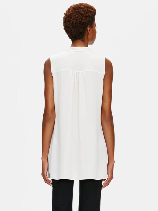 System Silk Georgette Crepe Mandarin Collar Shirt