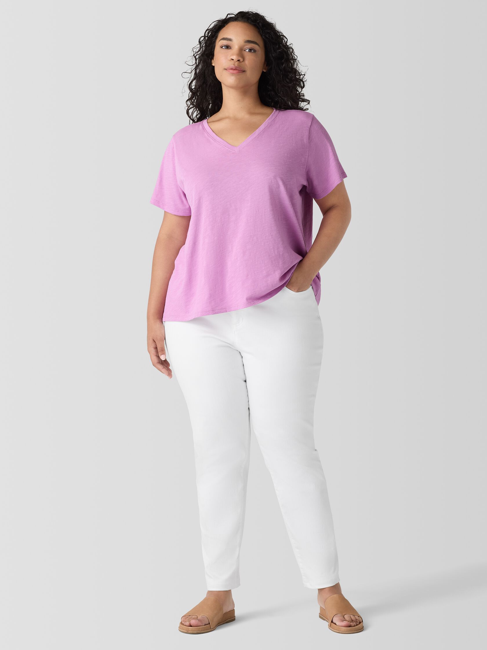 Organic Cotton Slubby Jersey V-Neck Tee