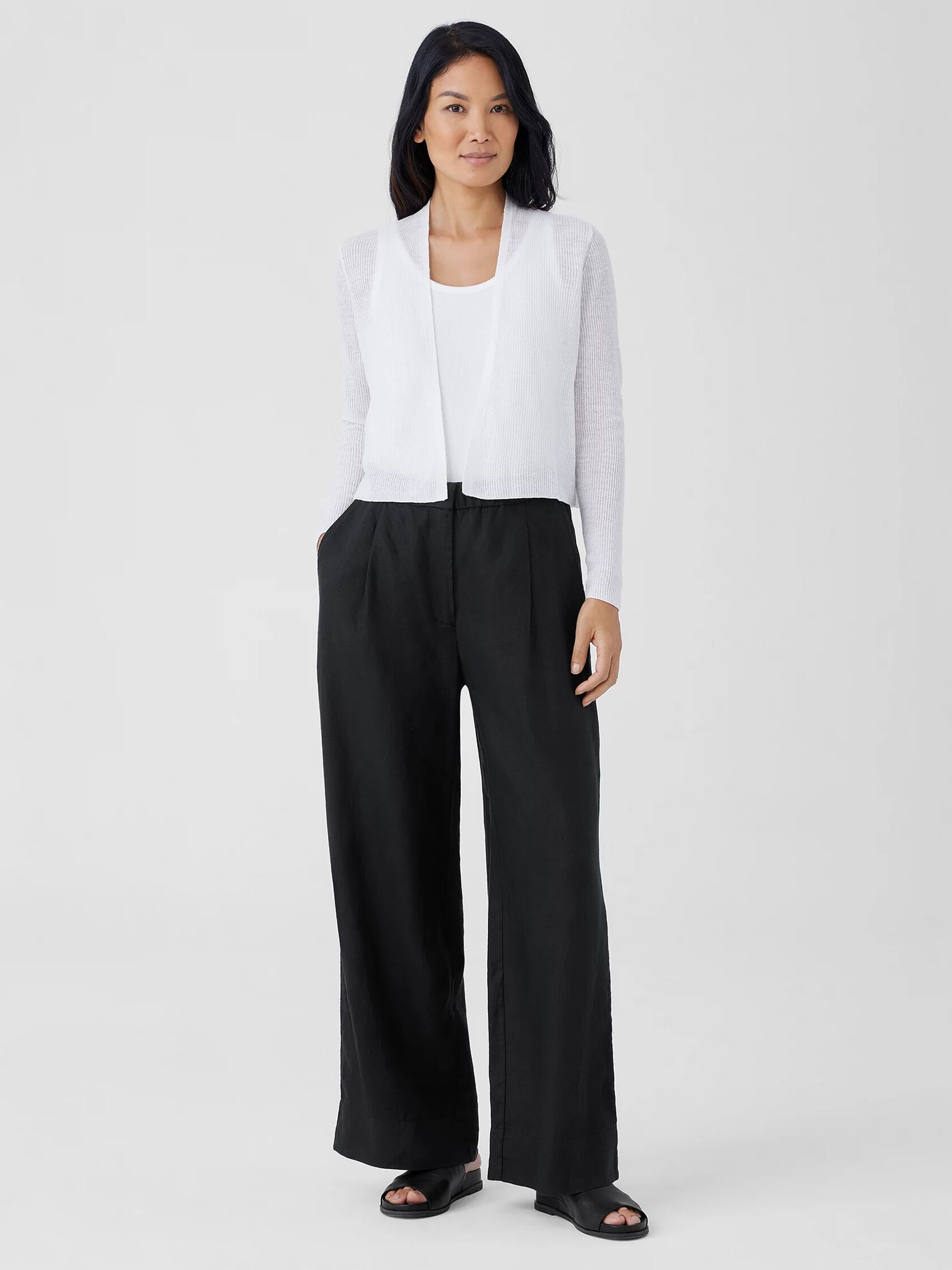 Organic Linen Cotton Airy Tuck Cropped Cardigan