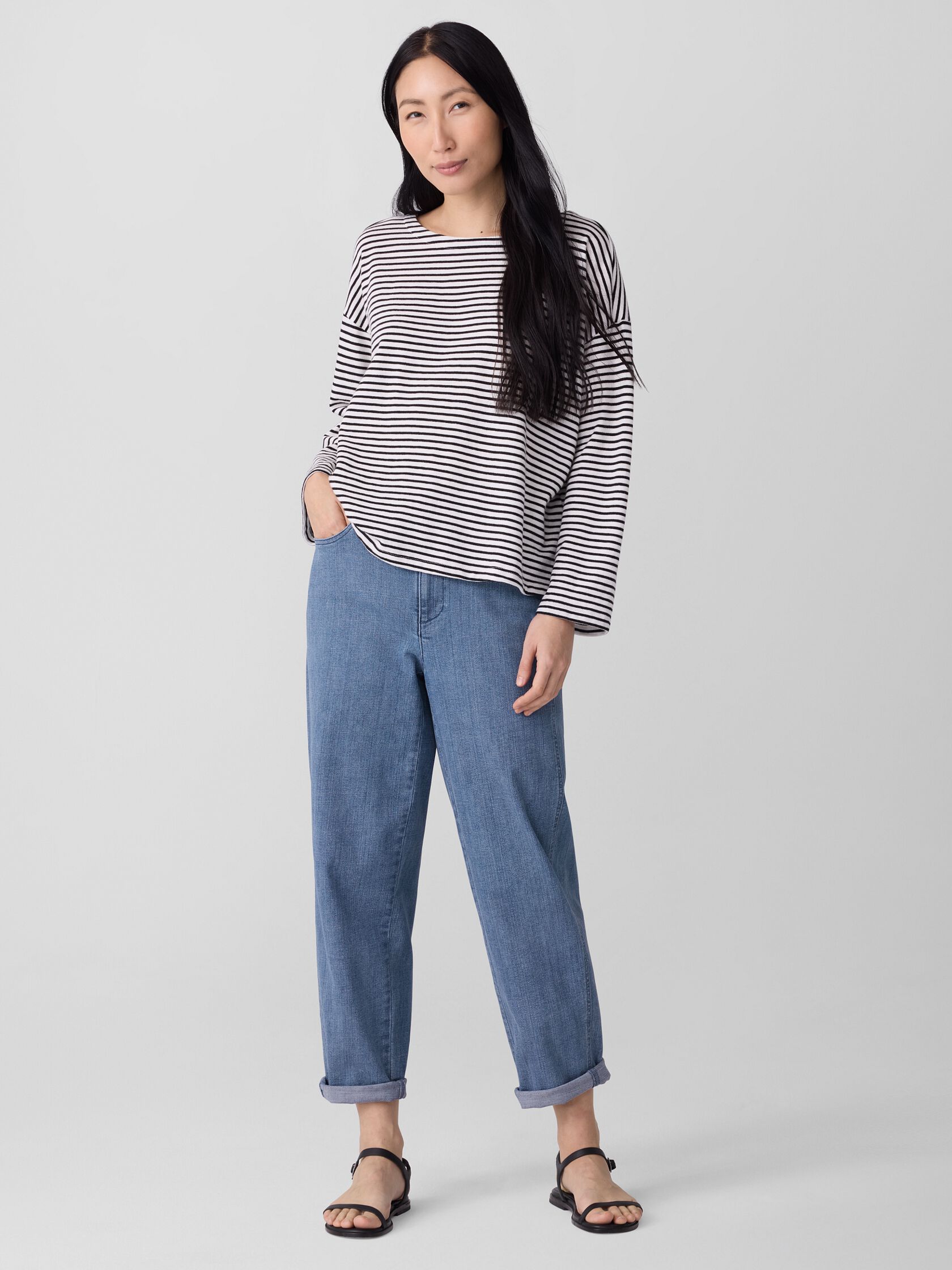 Striped Organic Cotton Slub Bateau Neck Top