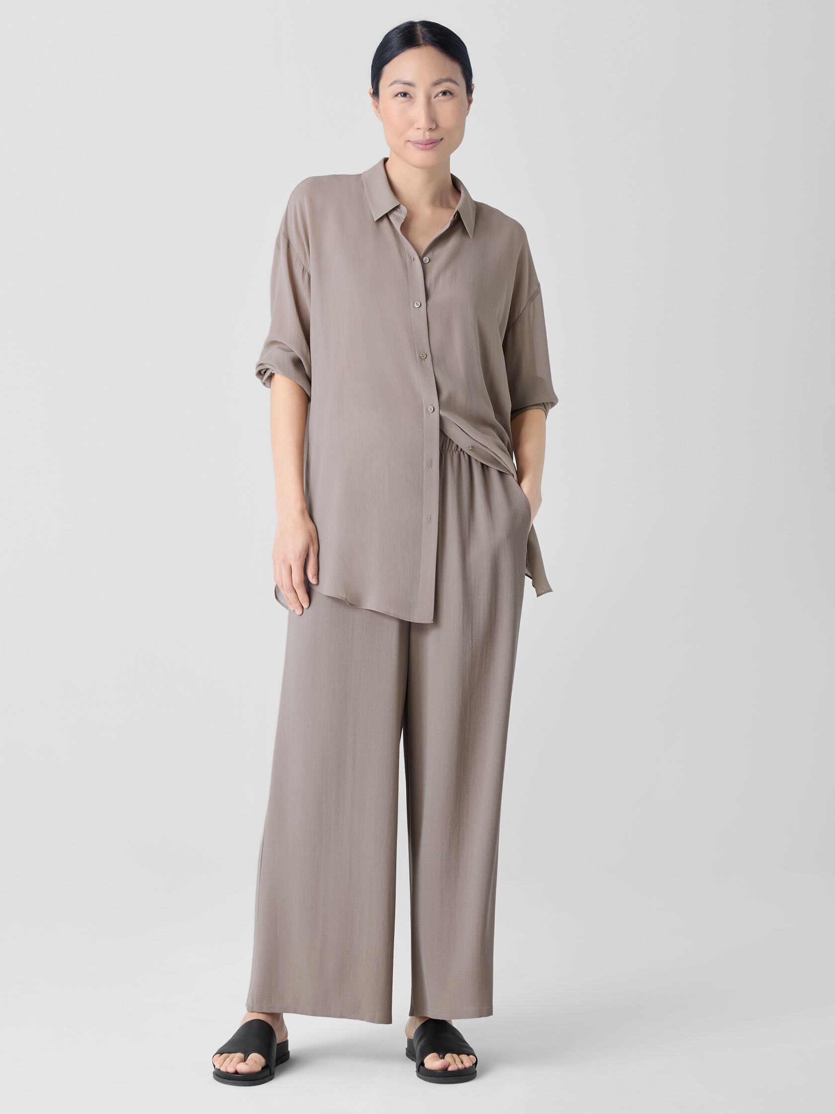 Silk Georgette Crepe Wide-Leg Pant