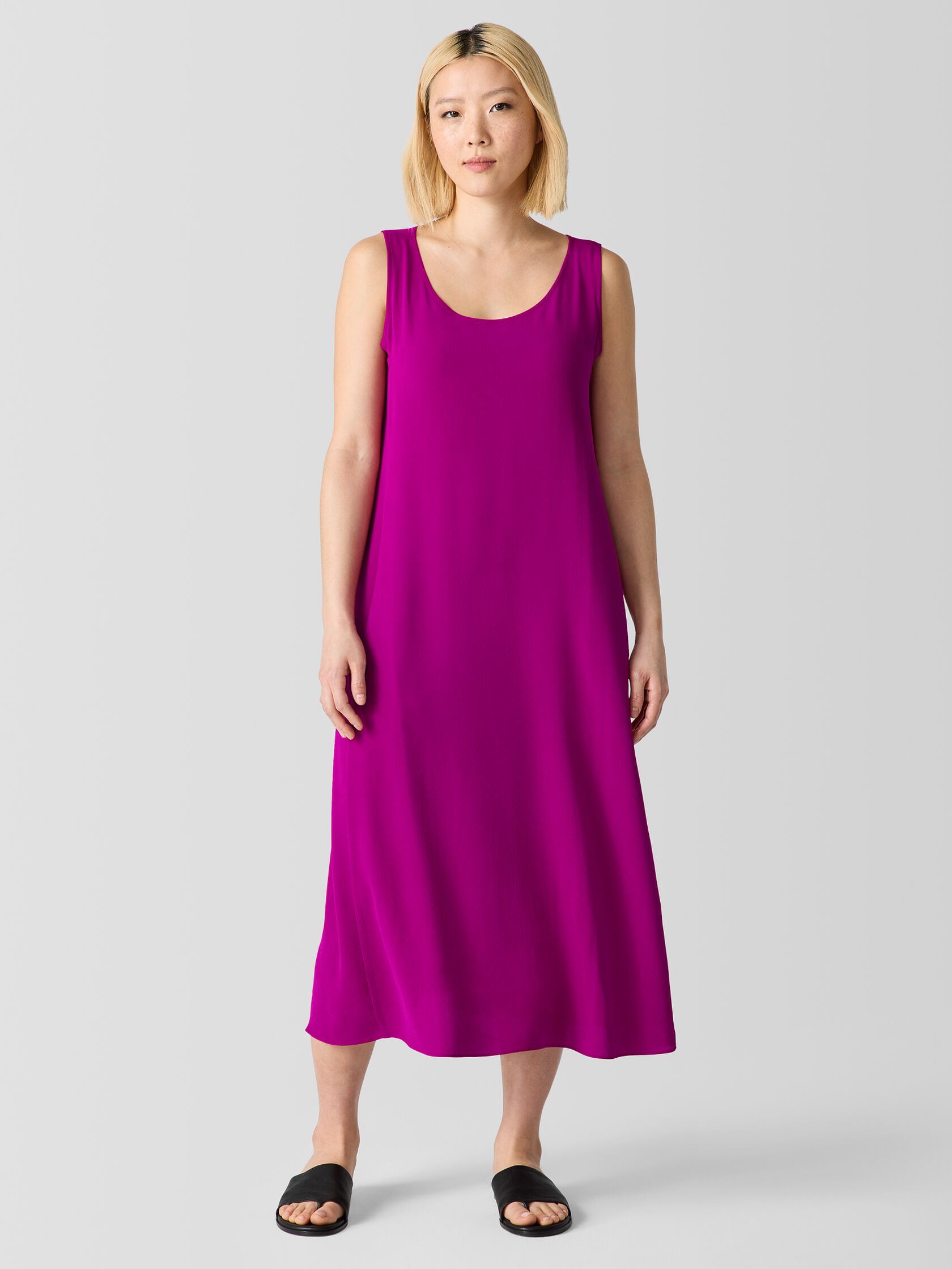 Silk Georgette Crepe Scoop Neck Dress