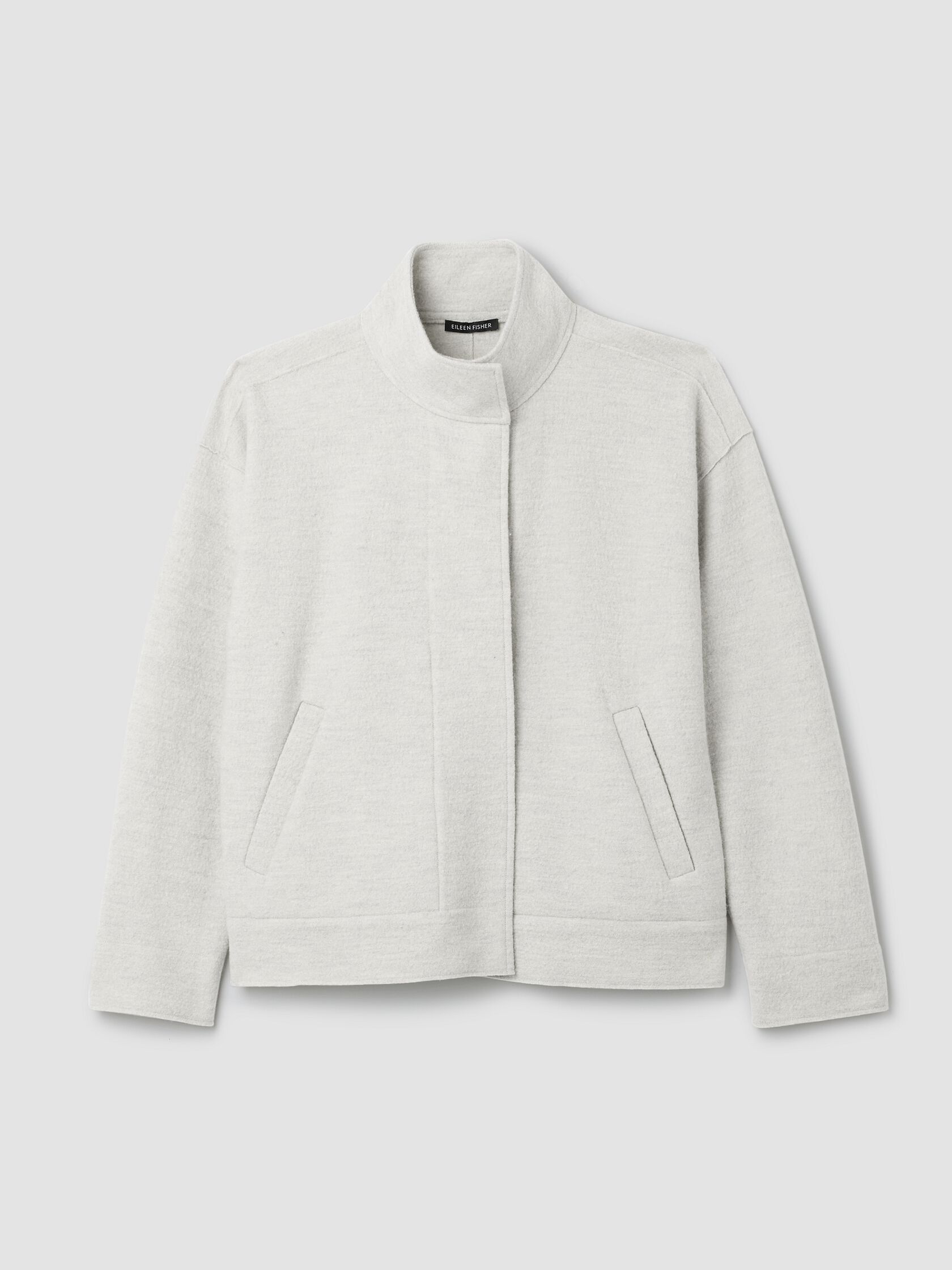 Lightweight Boiled Wool Stand Collar Jacket in Regenerative Wool
