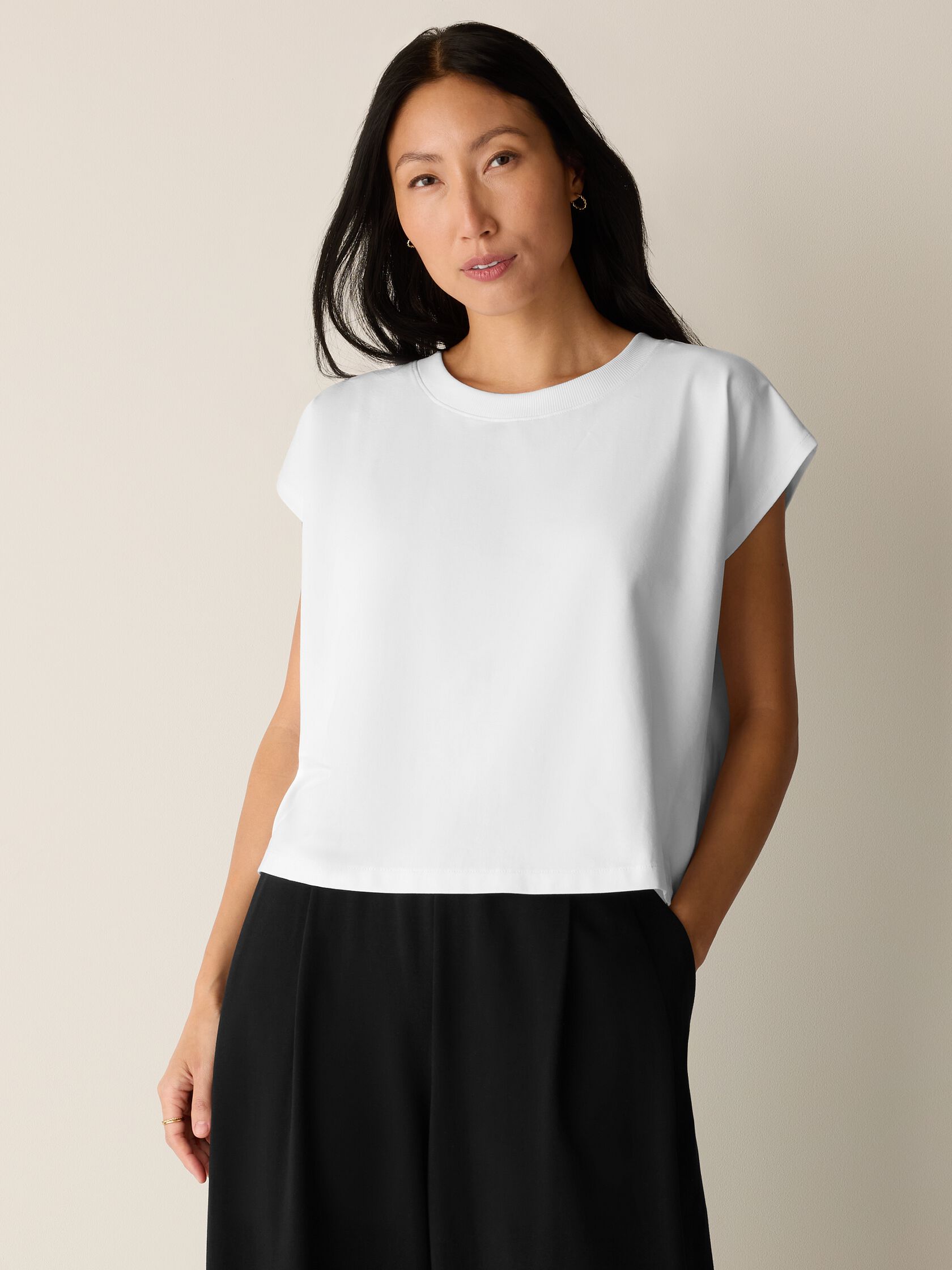 Pima Cotton Stretch Jersey Crew Neck Top