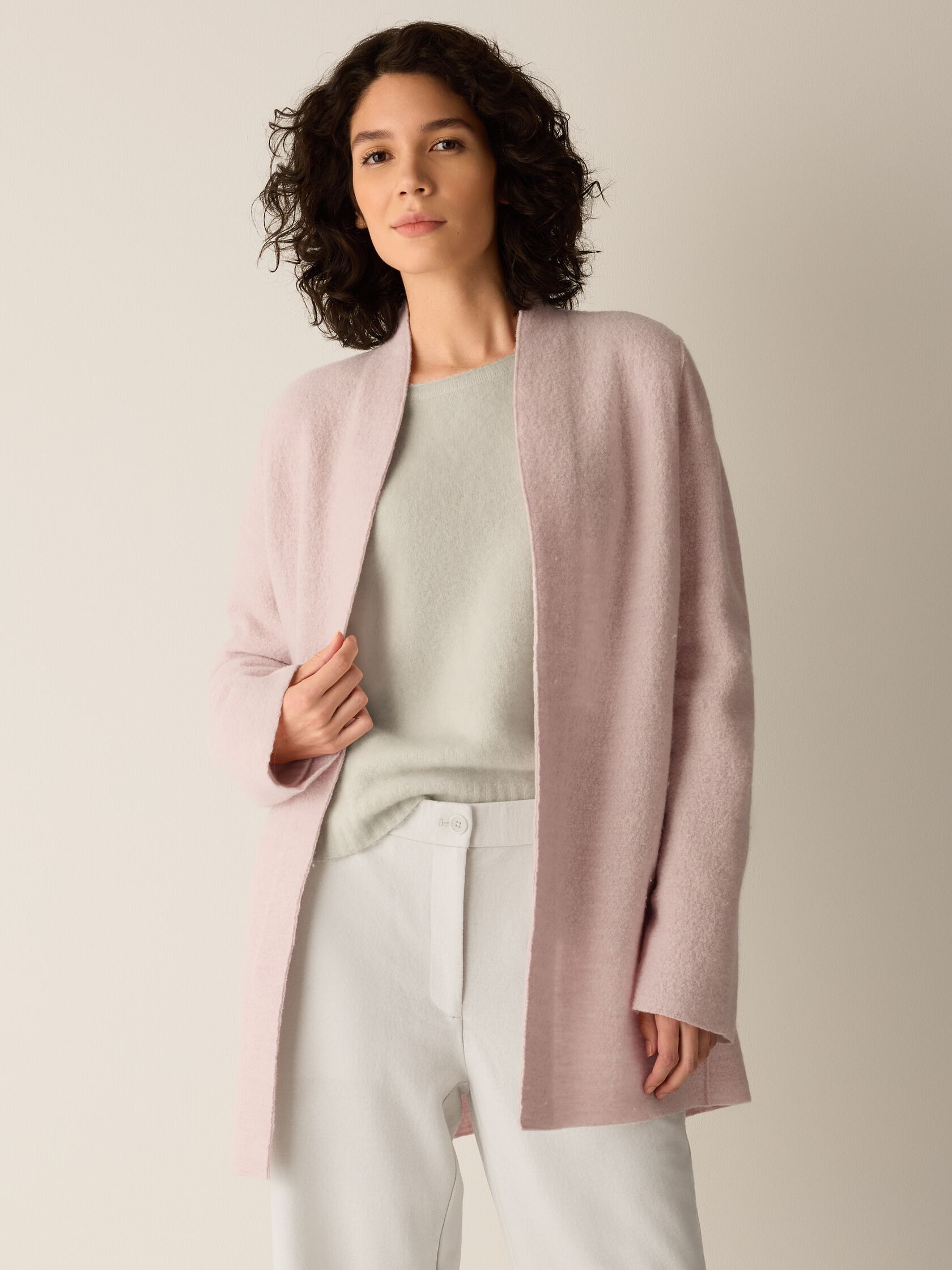 Lightweight Boiled Wool High Collar Jacket in Regenerative Wool