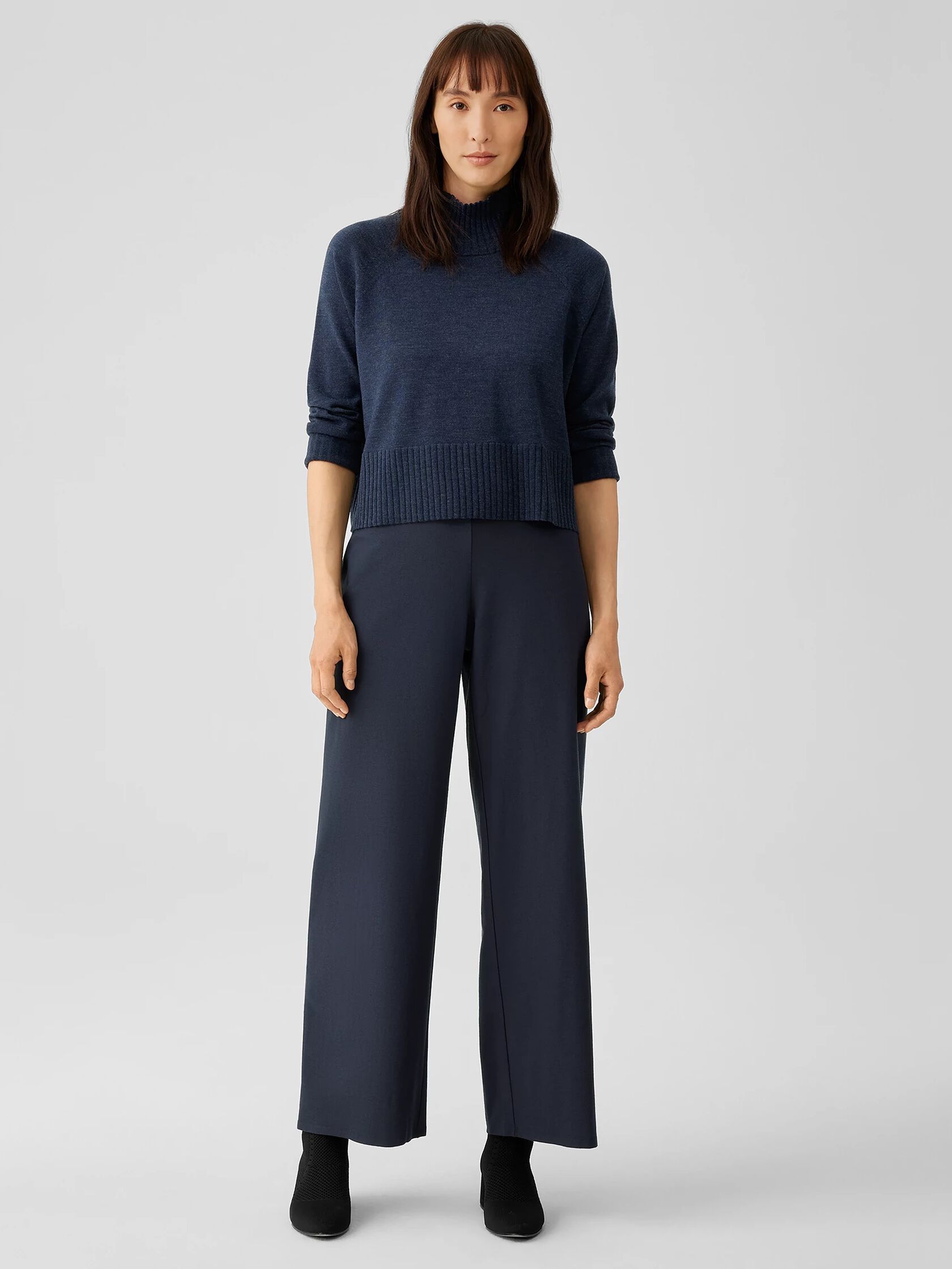 Washable Stretch Crepe High-Waisted Wide Pant