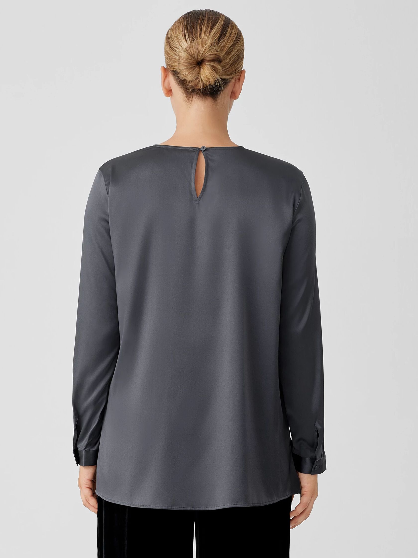 Stretch Silk Charmeuse Round Neck Top