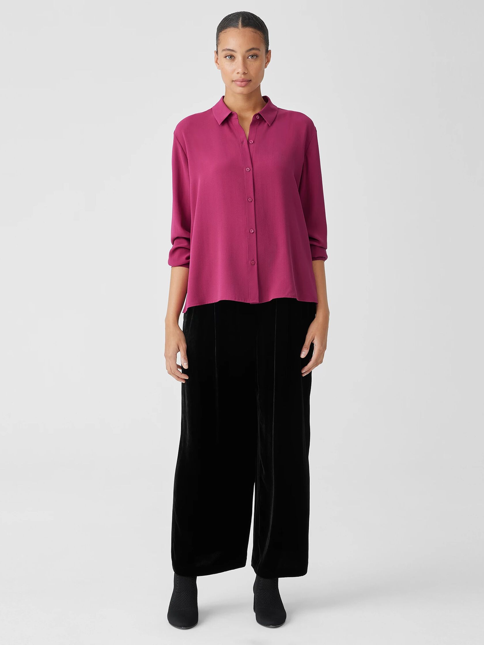 Silk Georgette Crepe Classic Collar Shirt