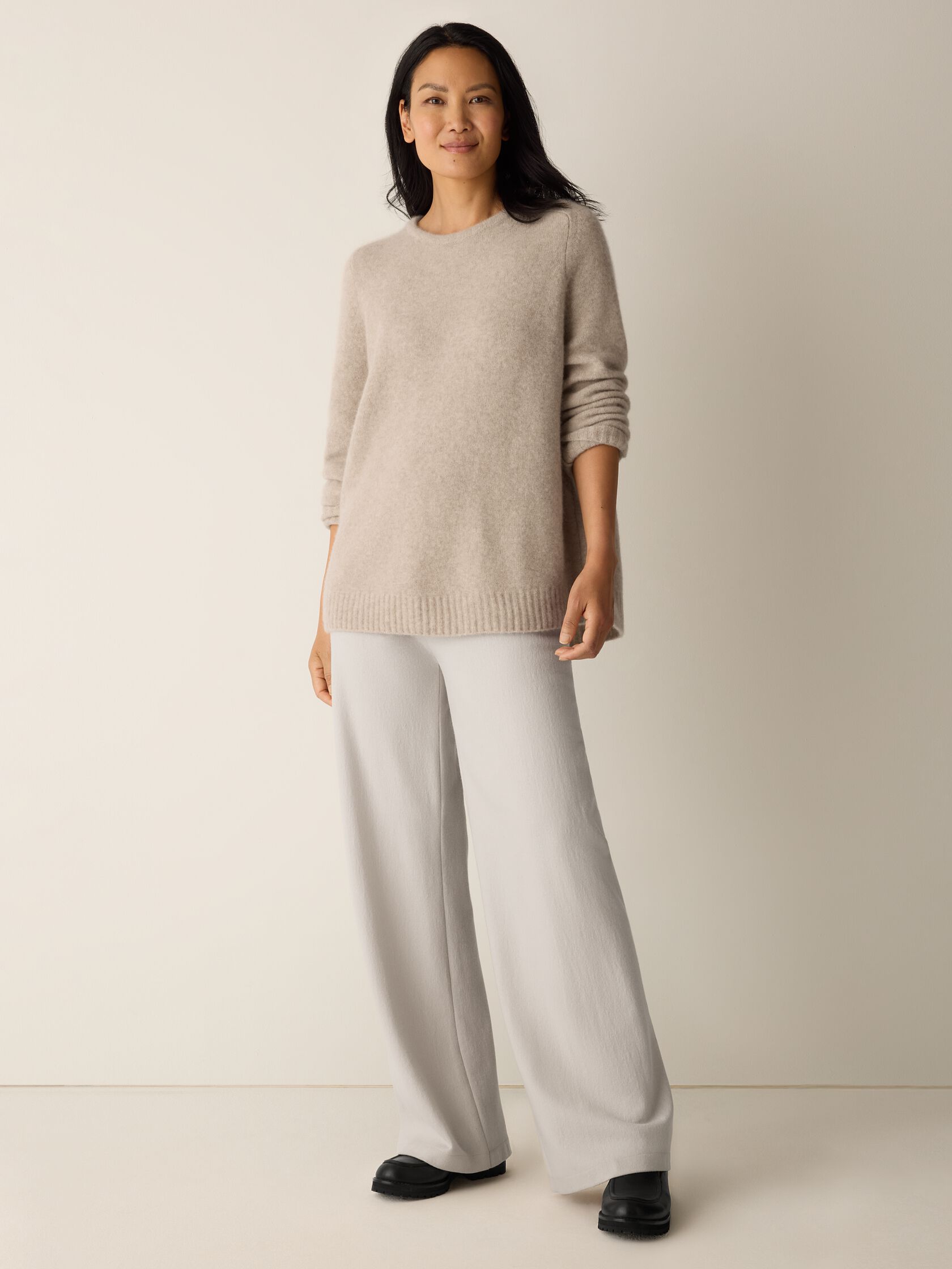 Cashmere Silk Boucle Bliss Crew Neck Long Top