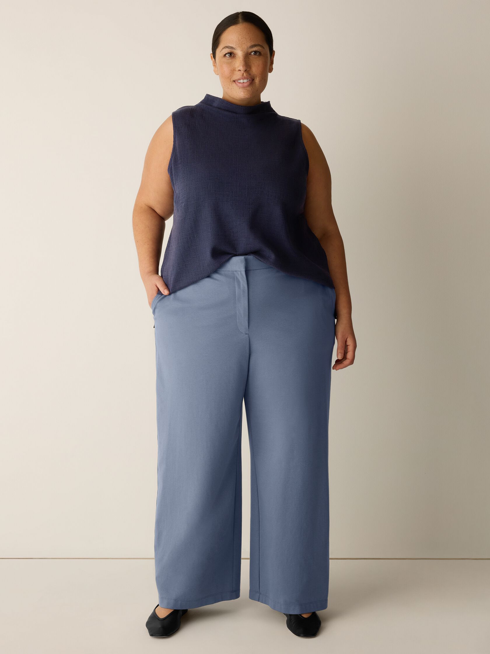 Cotton Blend Ponte Wide-Leg Trouser