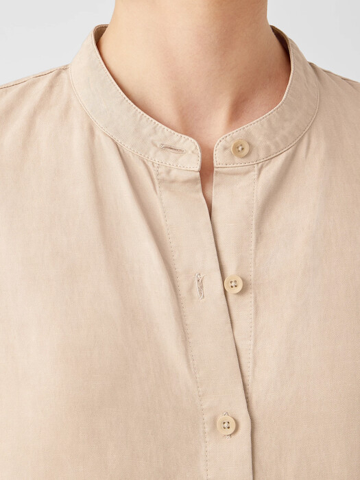 Linen Blend Mandarin Collar Shirtdress