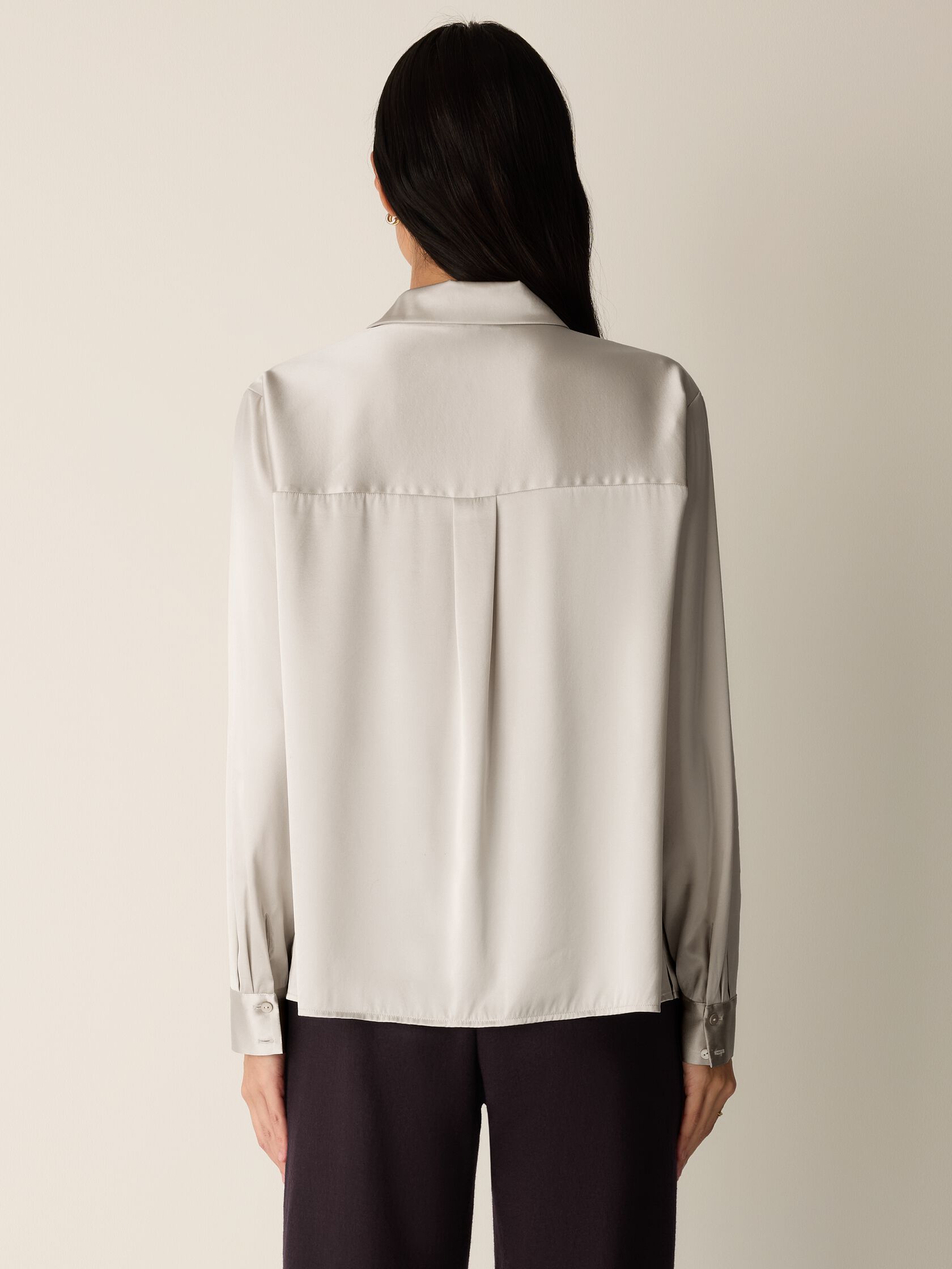 Stretch Silk Charmeuse Classic Collar Shirt