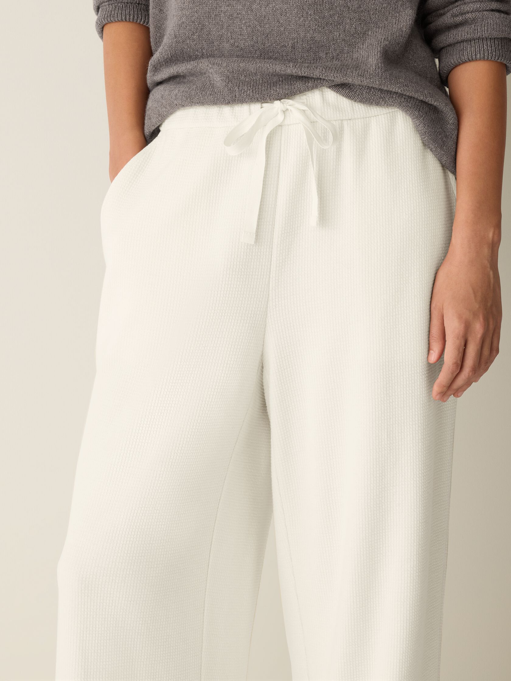 Waffle Cotton Blend Doubleknit Wide-Leg Pant