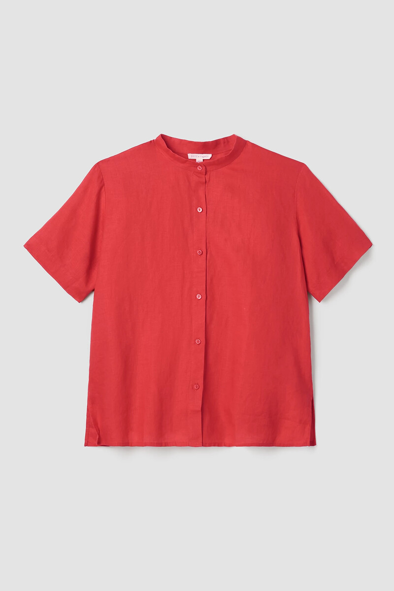 Organic Handkerchief Linen Band Collar Short-Sleeve Shirt Organic Handkerchief Linen Band Collar Short-Sleeve Shirt