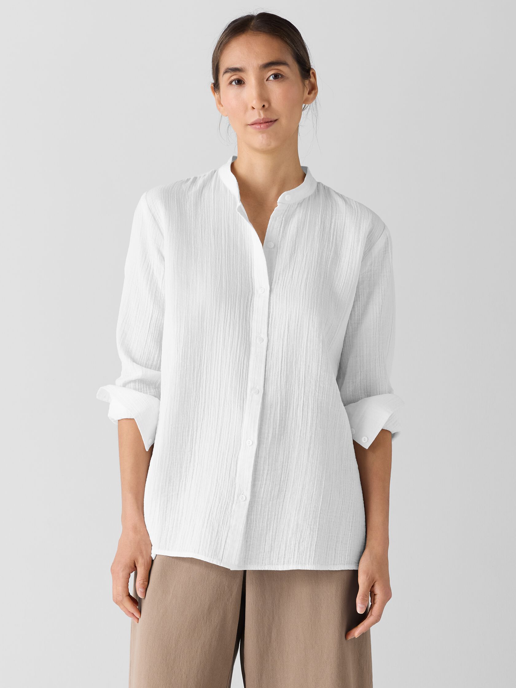 Organic Cotton Ripple Band Collar Shirt