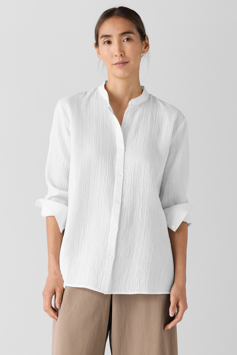 Organic Cotton Ripple Band Collar Shirt Organic Cotton Ripple Band Collar Shirt