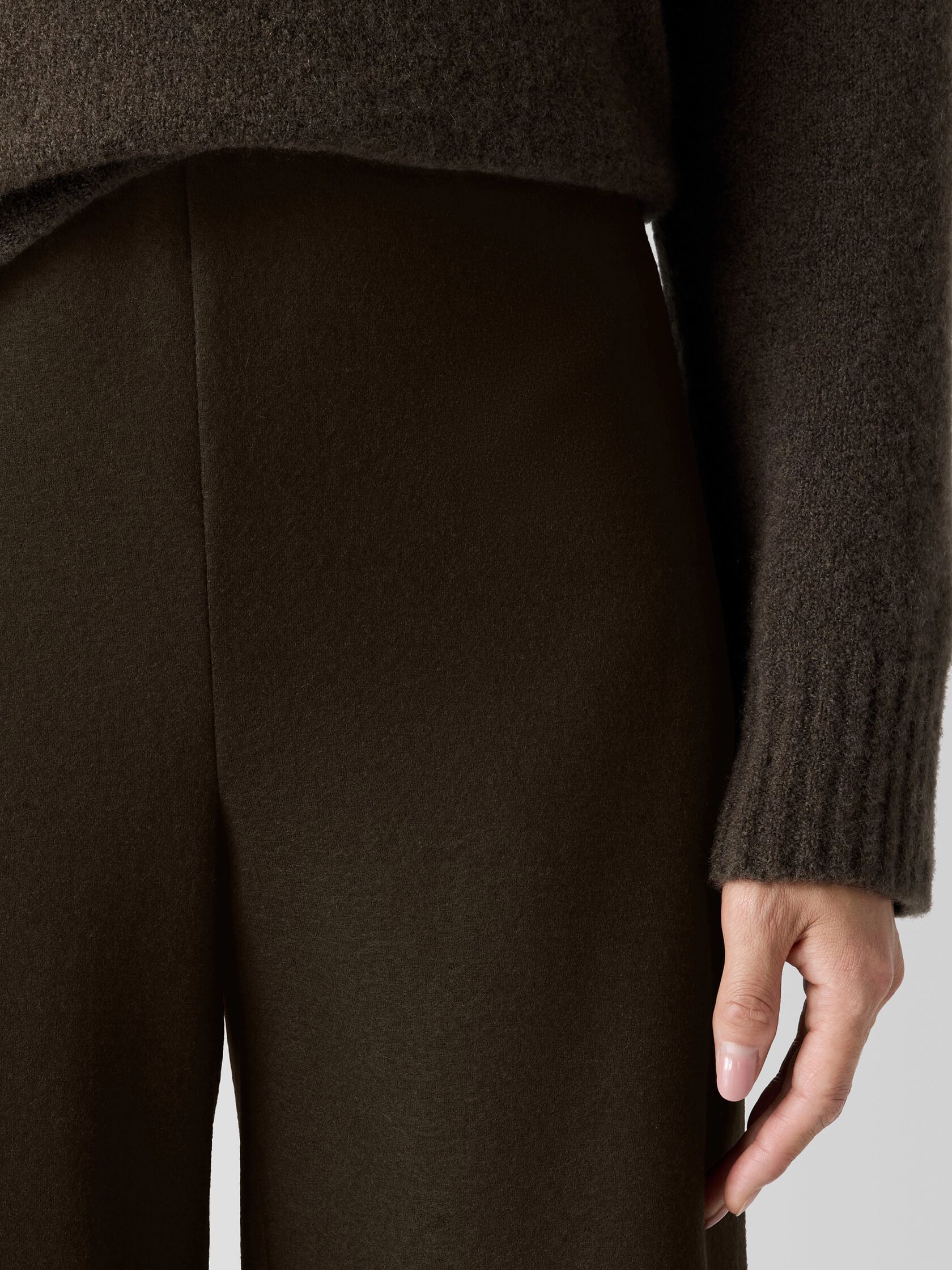Felted Wool Jersey Wide-Leg Long Pant in Regenerative Wool