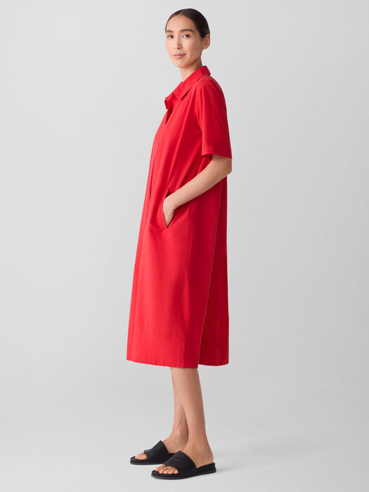Washed Organic Cotton Poplin Split Neck Dress