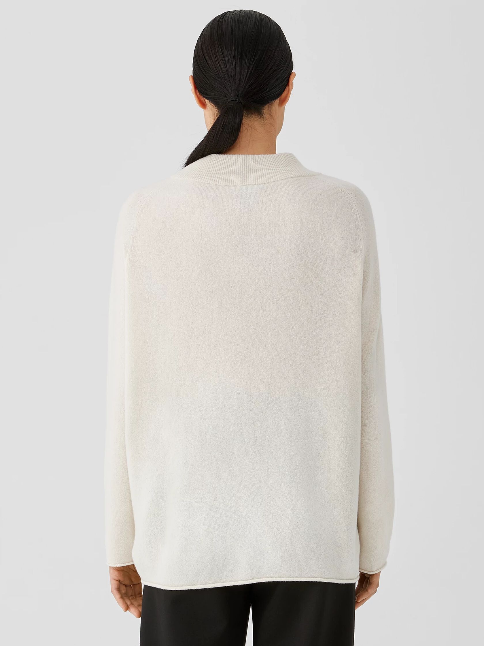 Recycled Cashmere Wool Mock Neck Box-Top