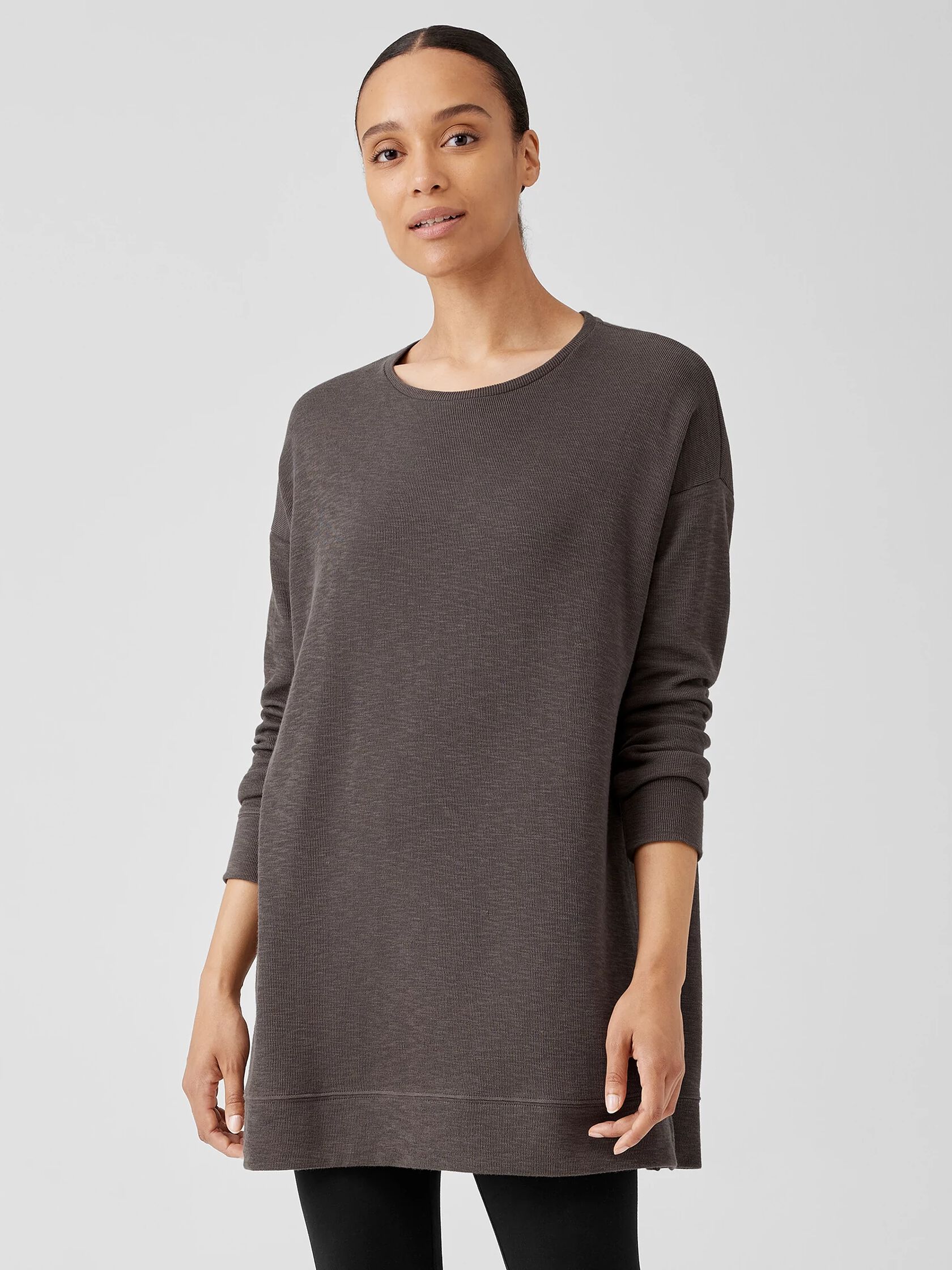 Organic Cotton Slubby Rib Knit Crew Neck Top