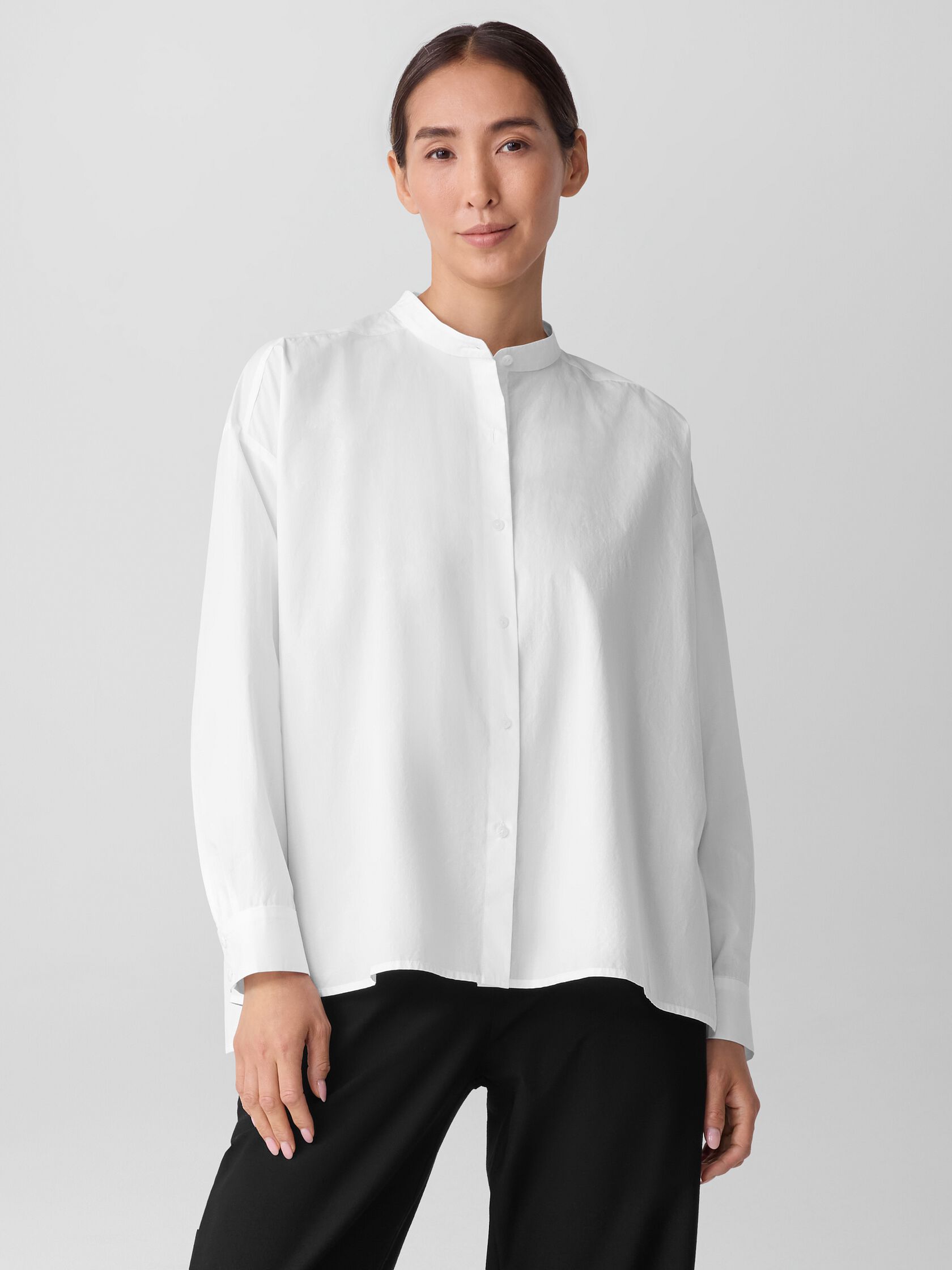 Washed Organic Cotton Poplin Band Collar Shirt