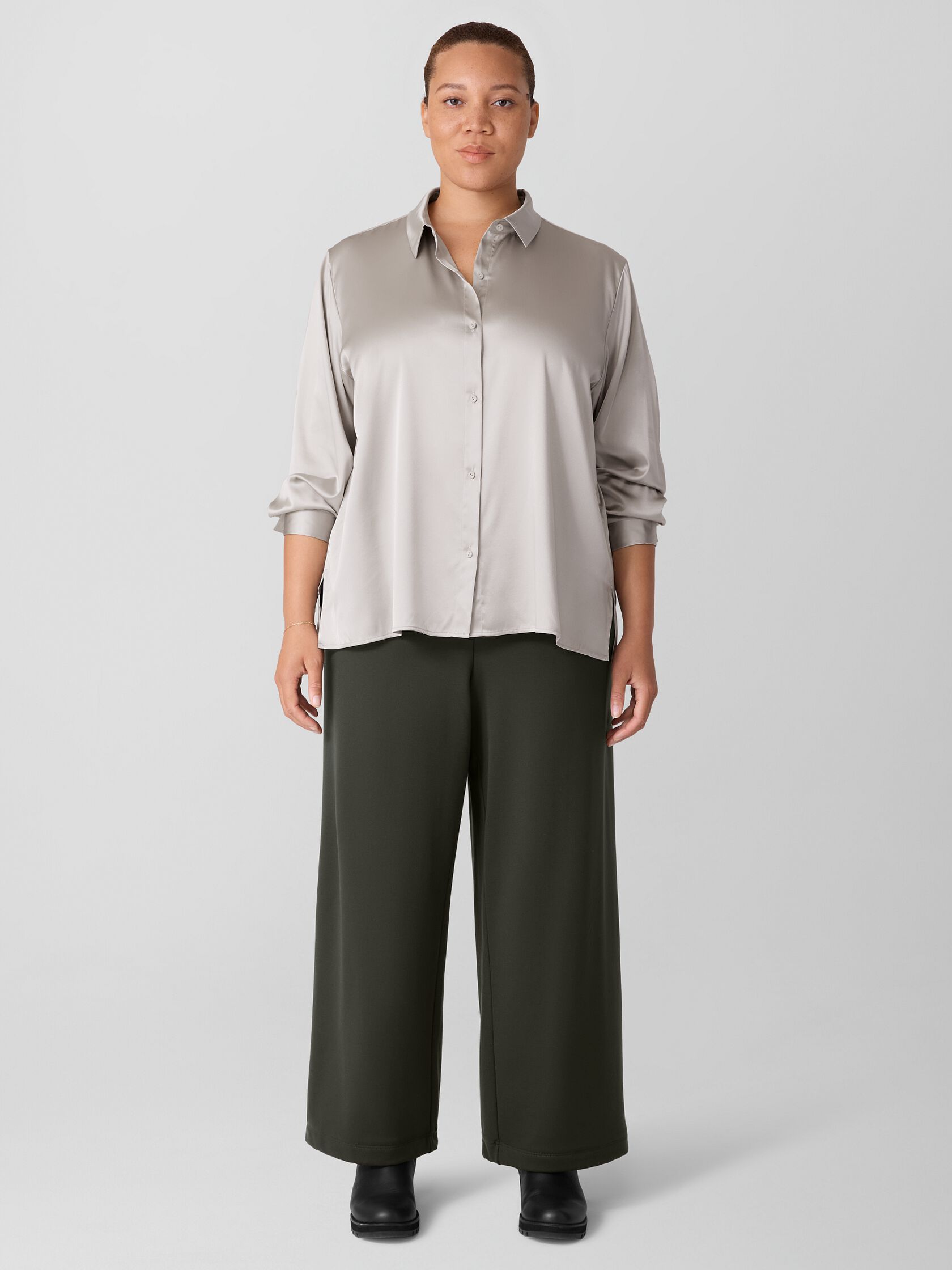 Stretch Silk Charmeuse Classic Collar Shirt