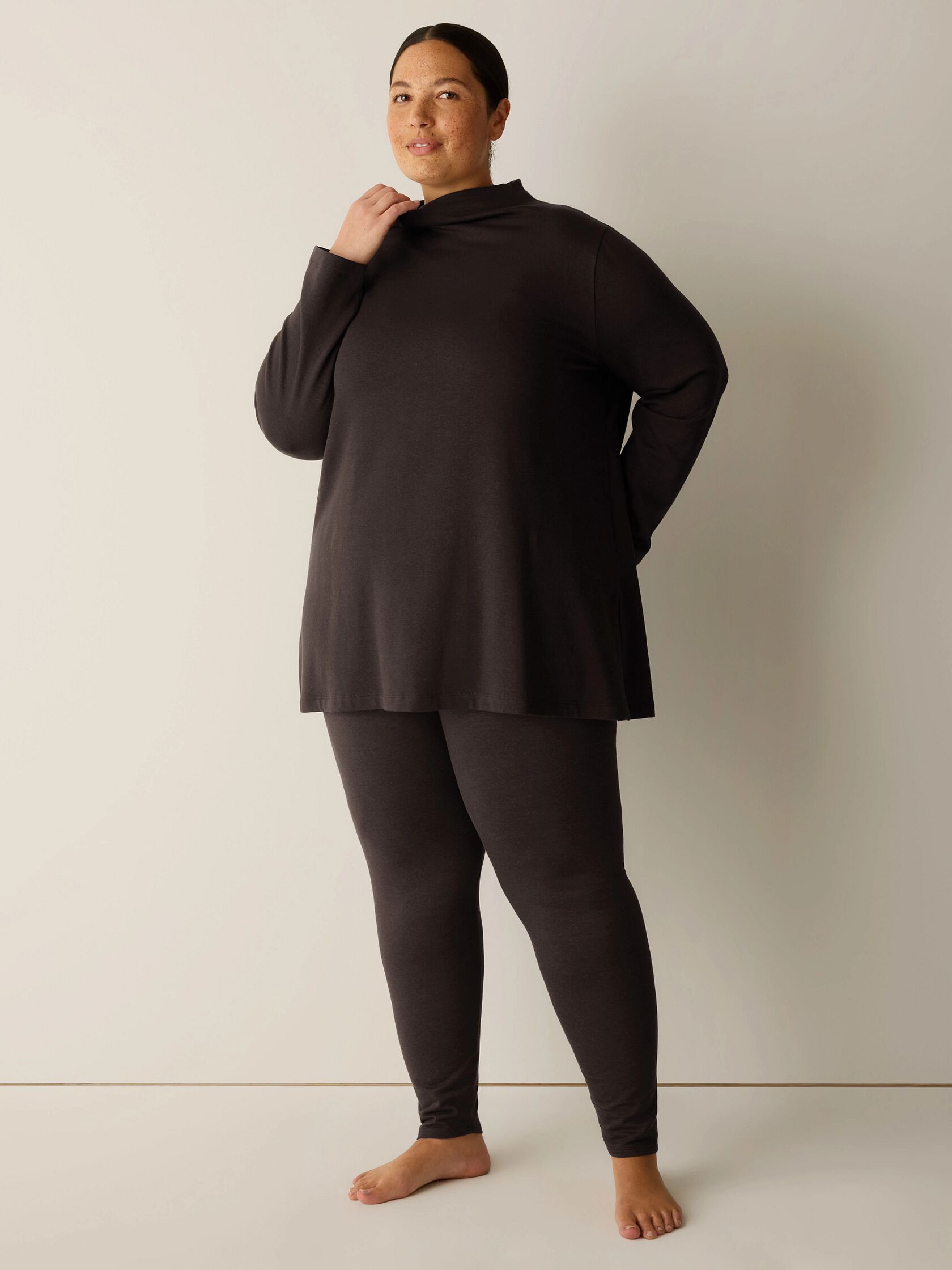 Cozy Brushed Terry Hug Funnel Neck Long Top