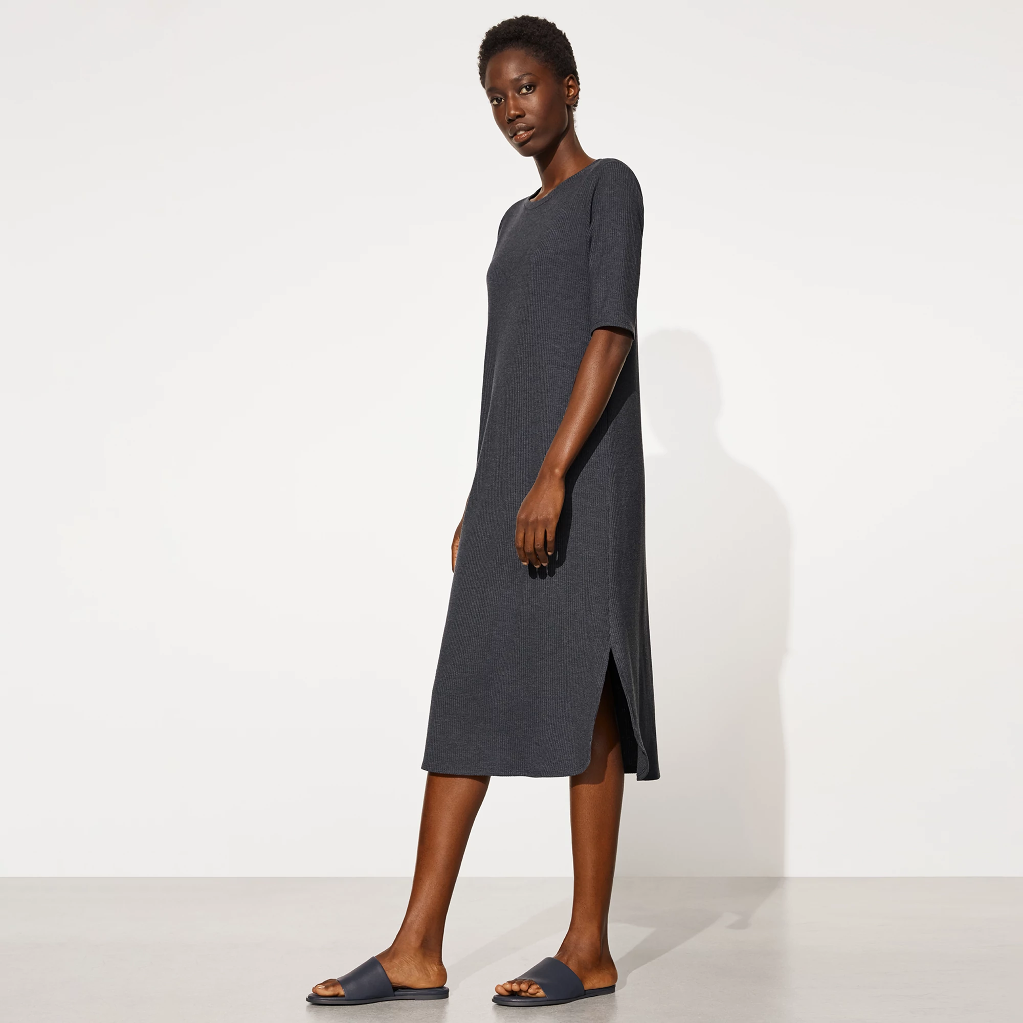 Tencel Rib Crew Neck Dress | EILEEN FISHER