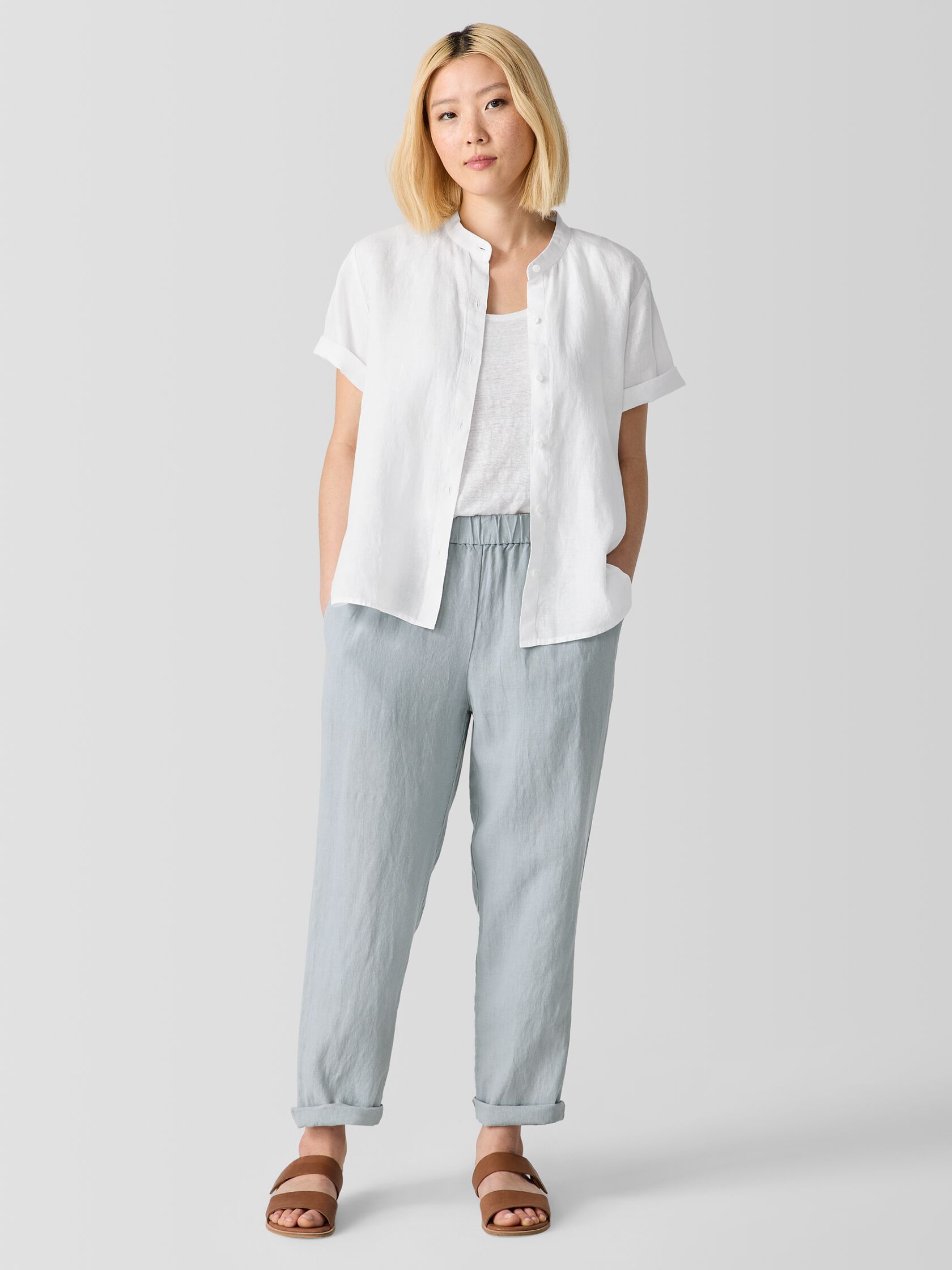 Garment Dyed Organic Linen Tapered Pant