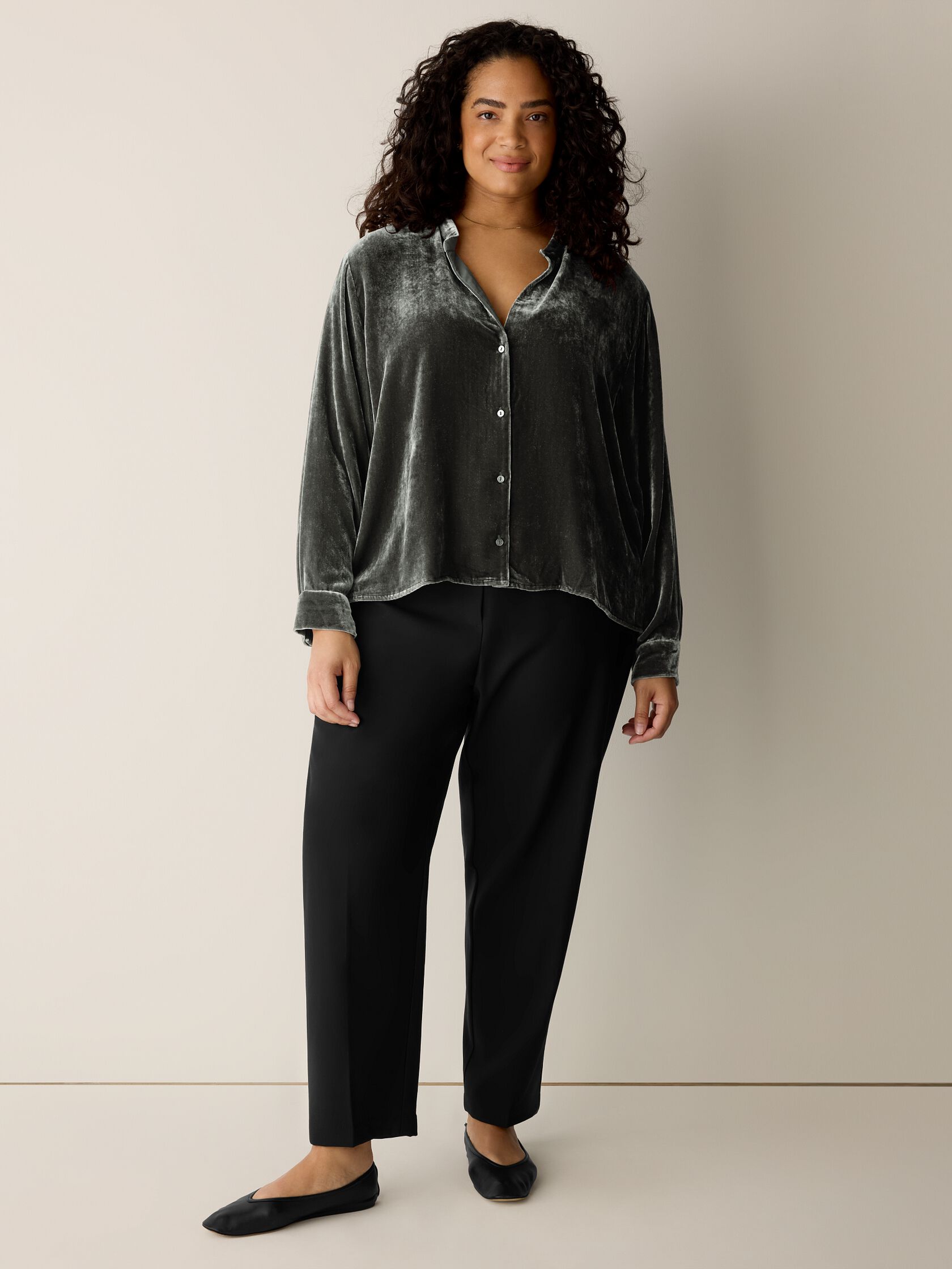 Velvet Band Collar Shirt