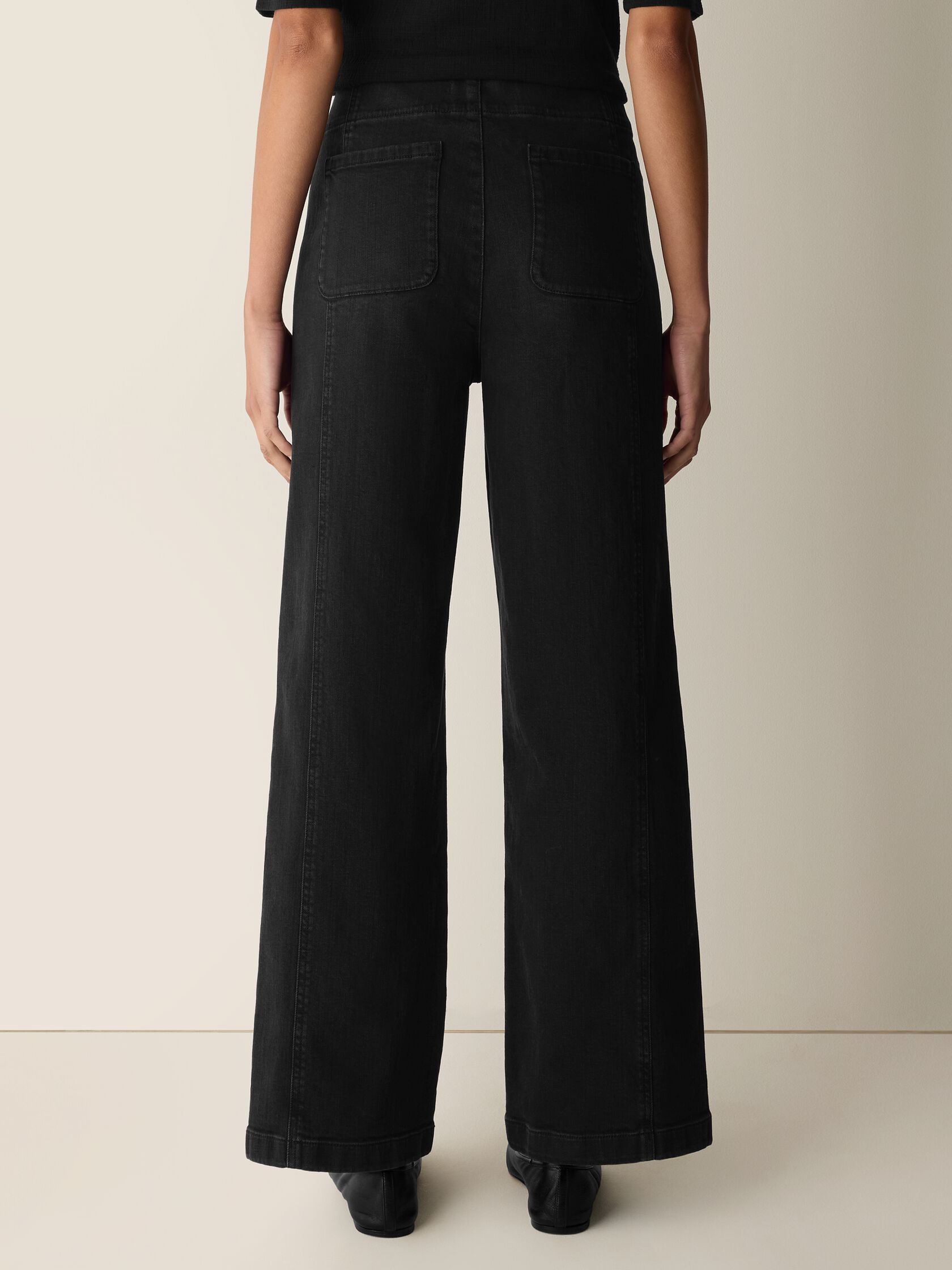 Cotton Stretch Denim Wide-Leg Trouser