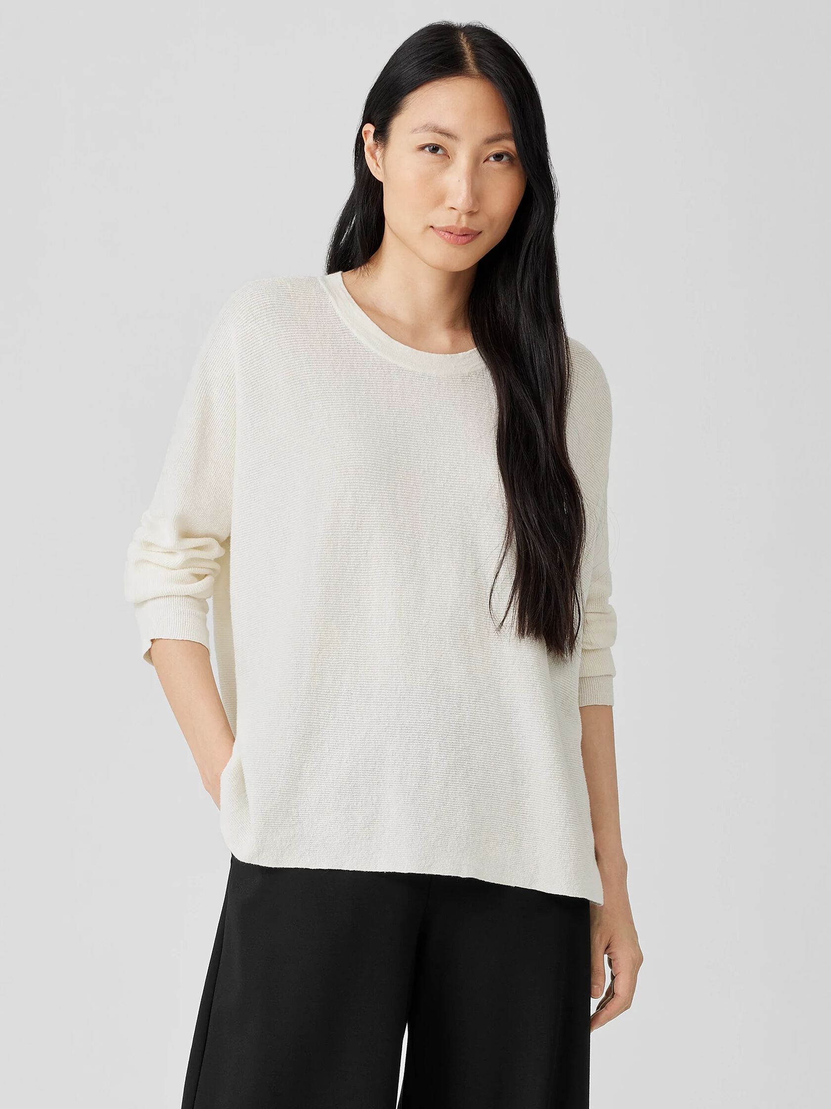 Linen Crepe Stretch Crew Neck Top