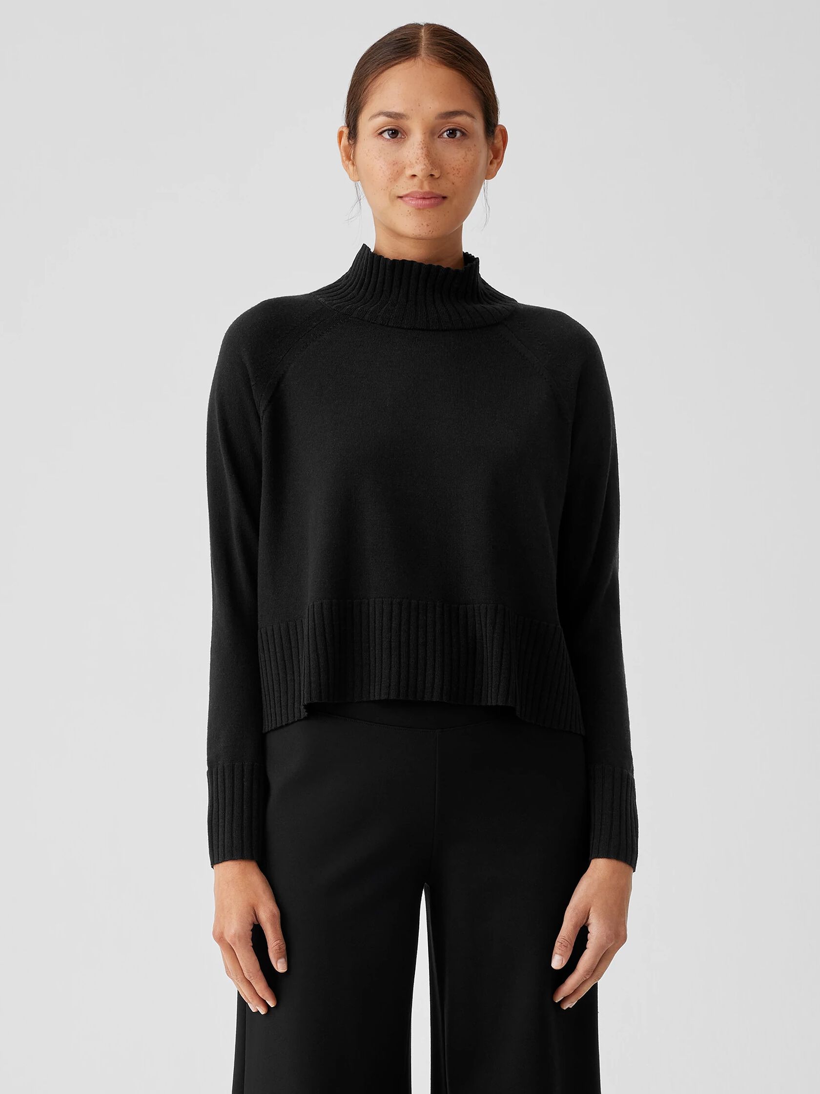 Merino Jersey Turtleneck Top in Regenerative Wool