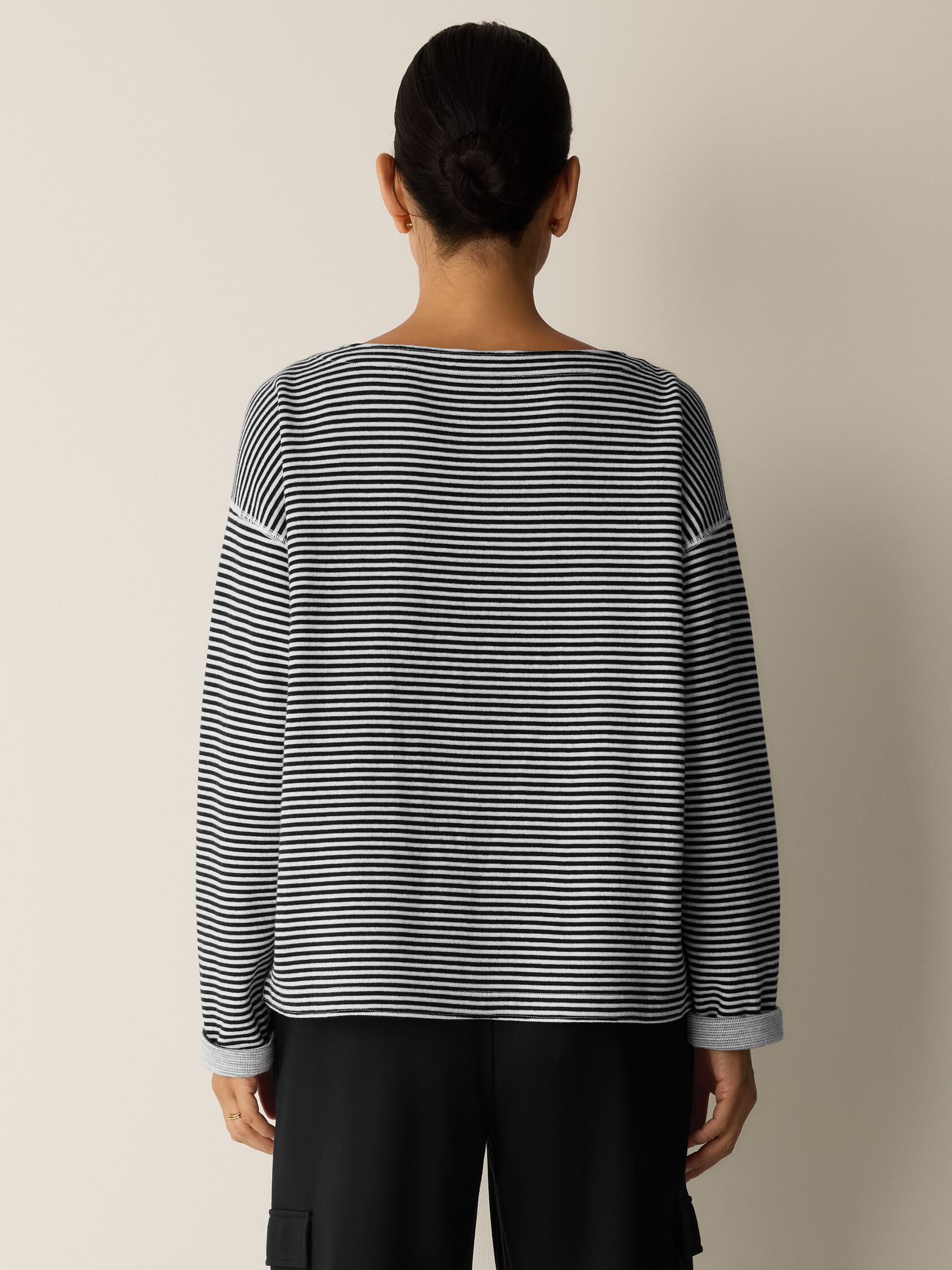 Doubleknit Organic Cotton Stripe Bateau Neck Top