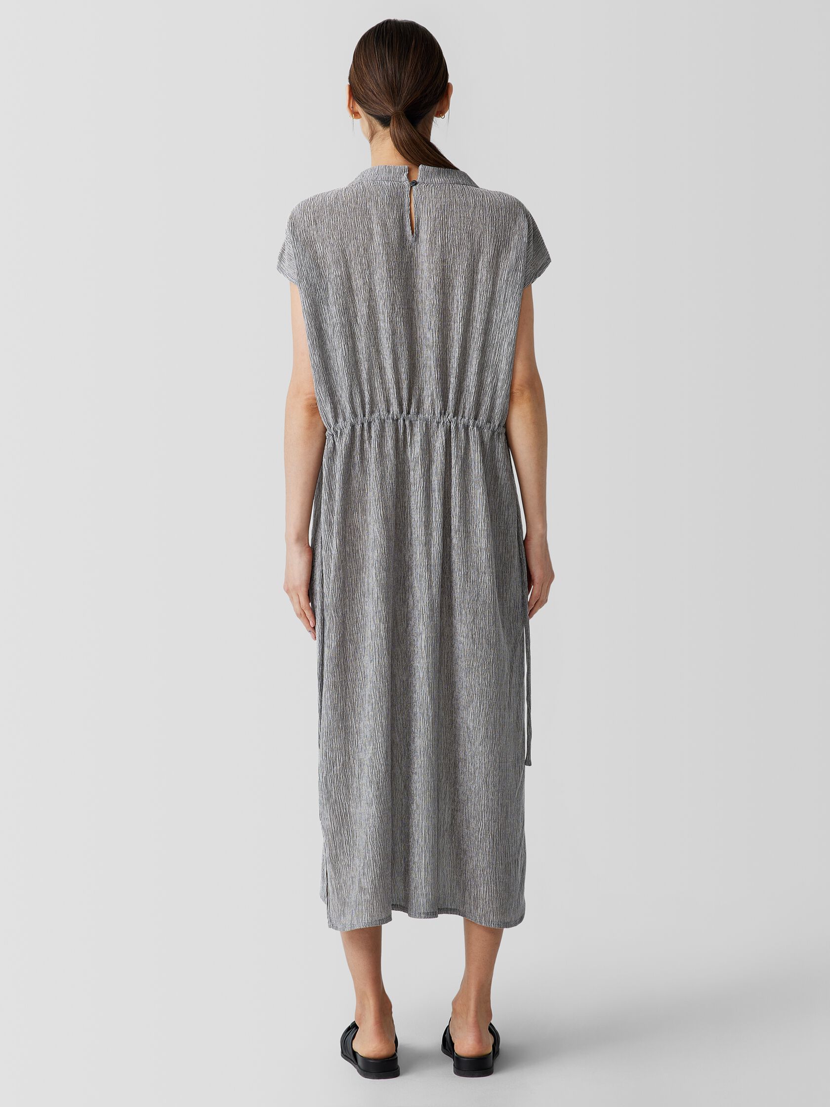 Woven Plissé Funnel Neck Dress
