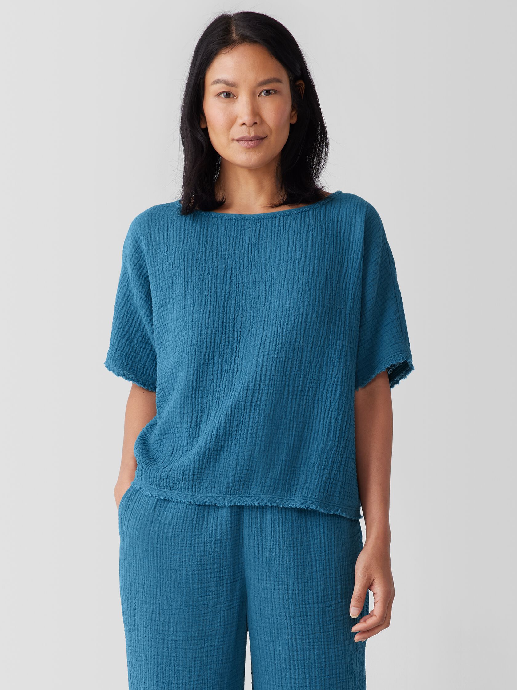 Organic Cotton Lofty Gauze Bateau Neck Top | EILEEN FISHER