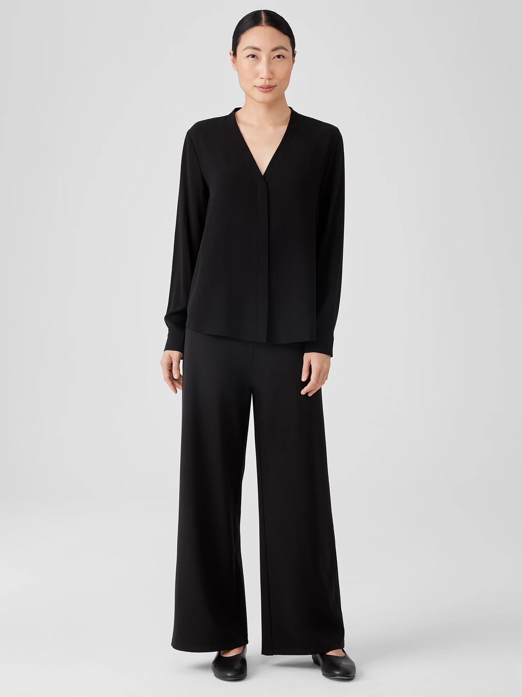 Silk Georgette Crepe V-Neck Shirt