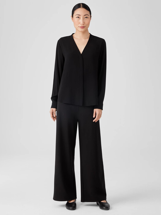 Silk Georgette Crepe V-Neck Shirt