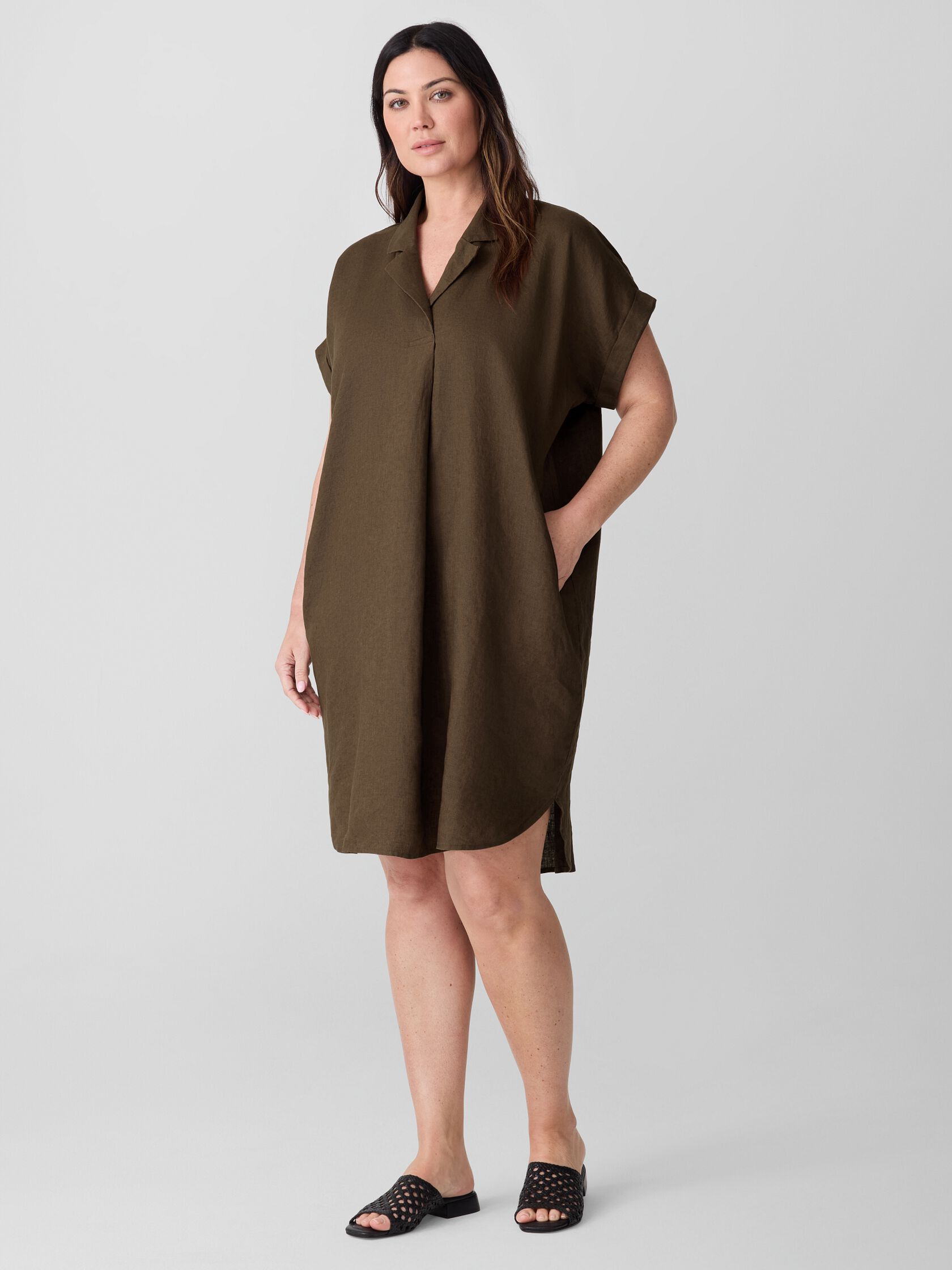 Organic Linen Notch Collar Dress
