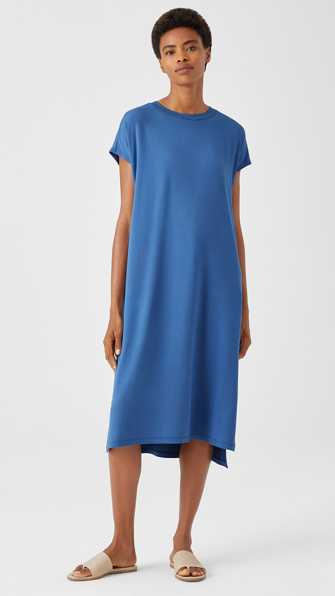Eileen fisher viscose jersey v hot sale neck dress