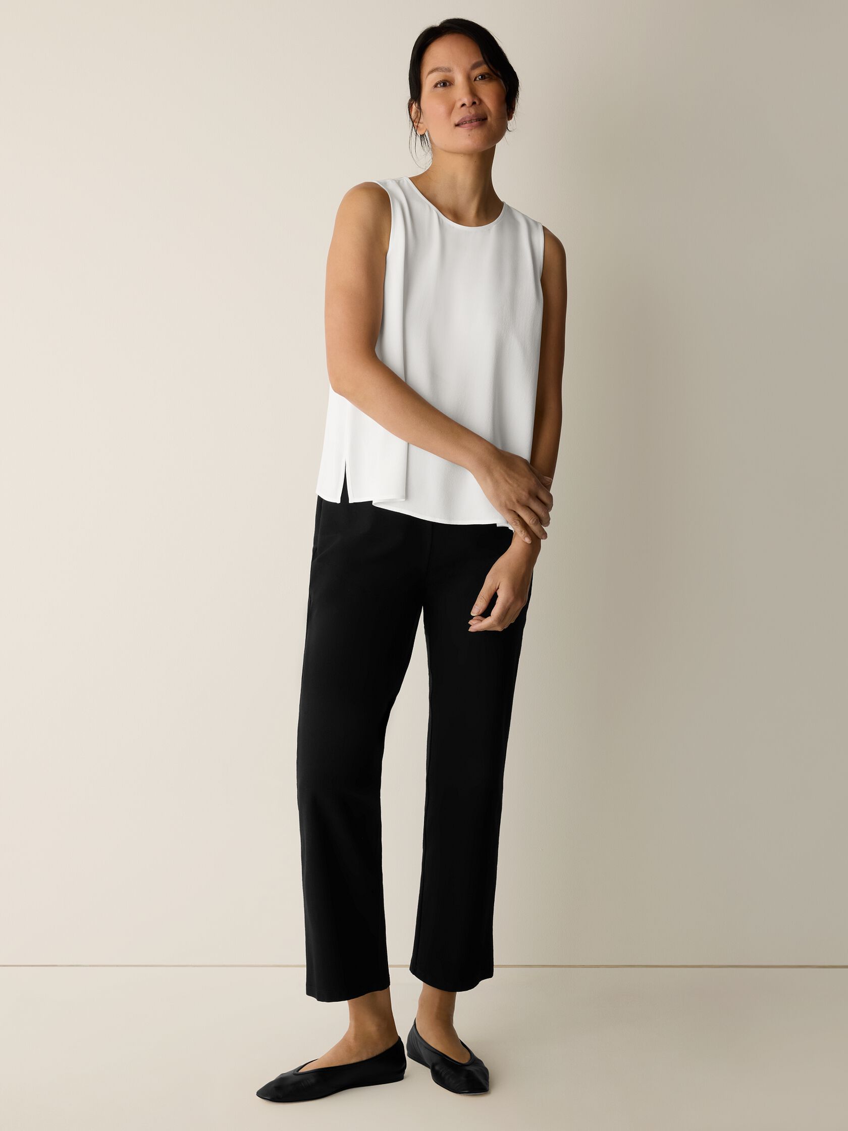 Silk Georgette Crepe Round Neck Tank