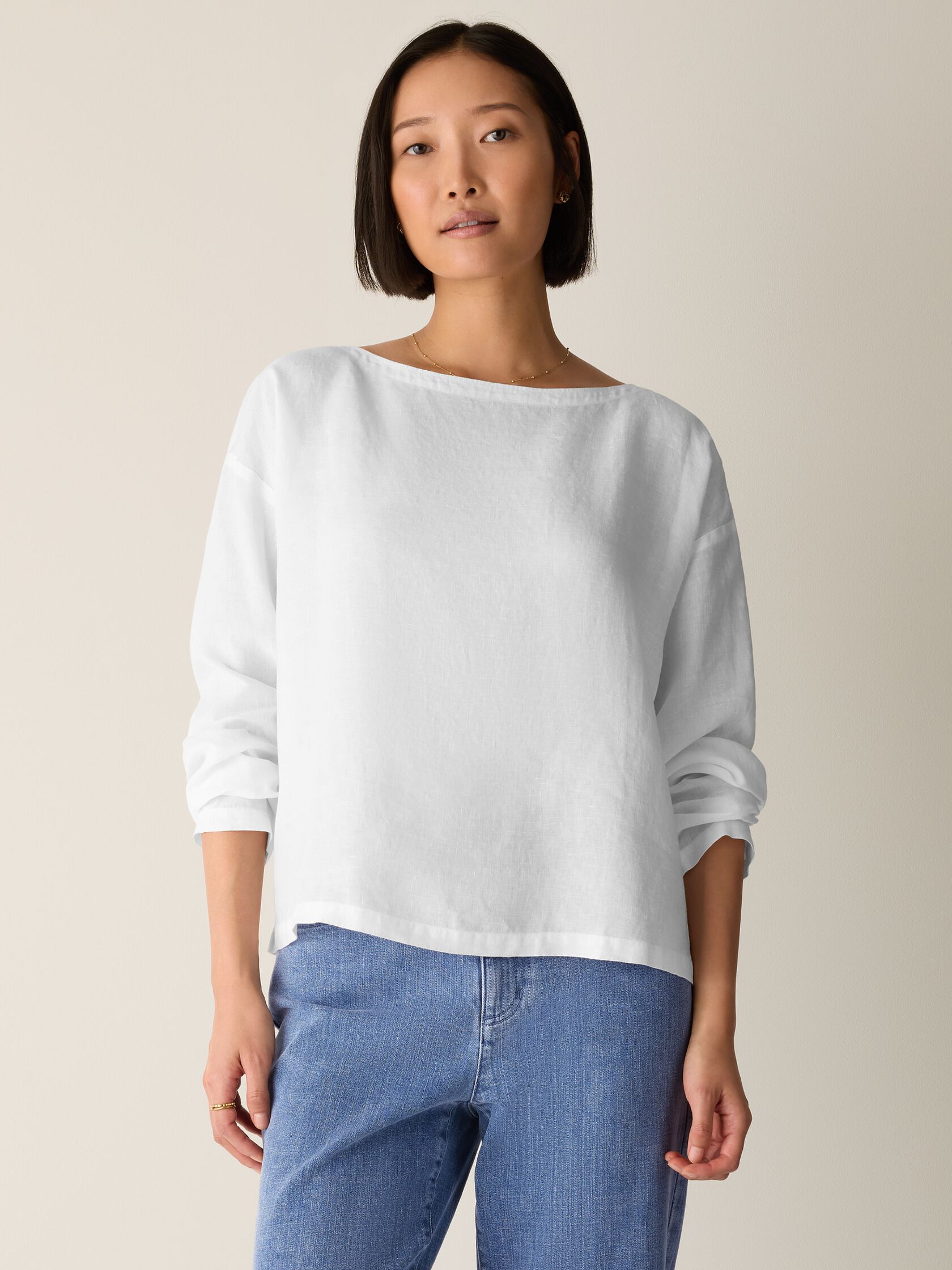 Organic Handkerchief Linen Bateau Neck Box-Top