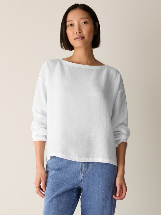 eileen fisher white bateau box Neck 3/4 Sleeve Top BLU'S Its constructed with long drop shoulder sleeves NWT Eileen Fisher White Organic